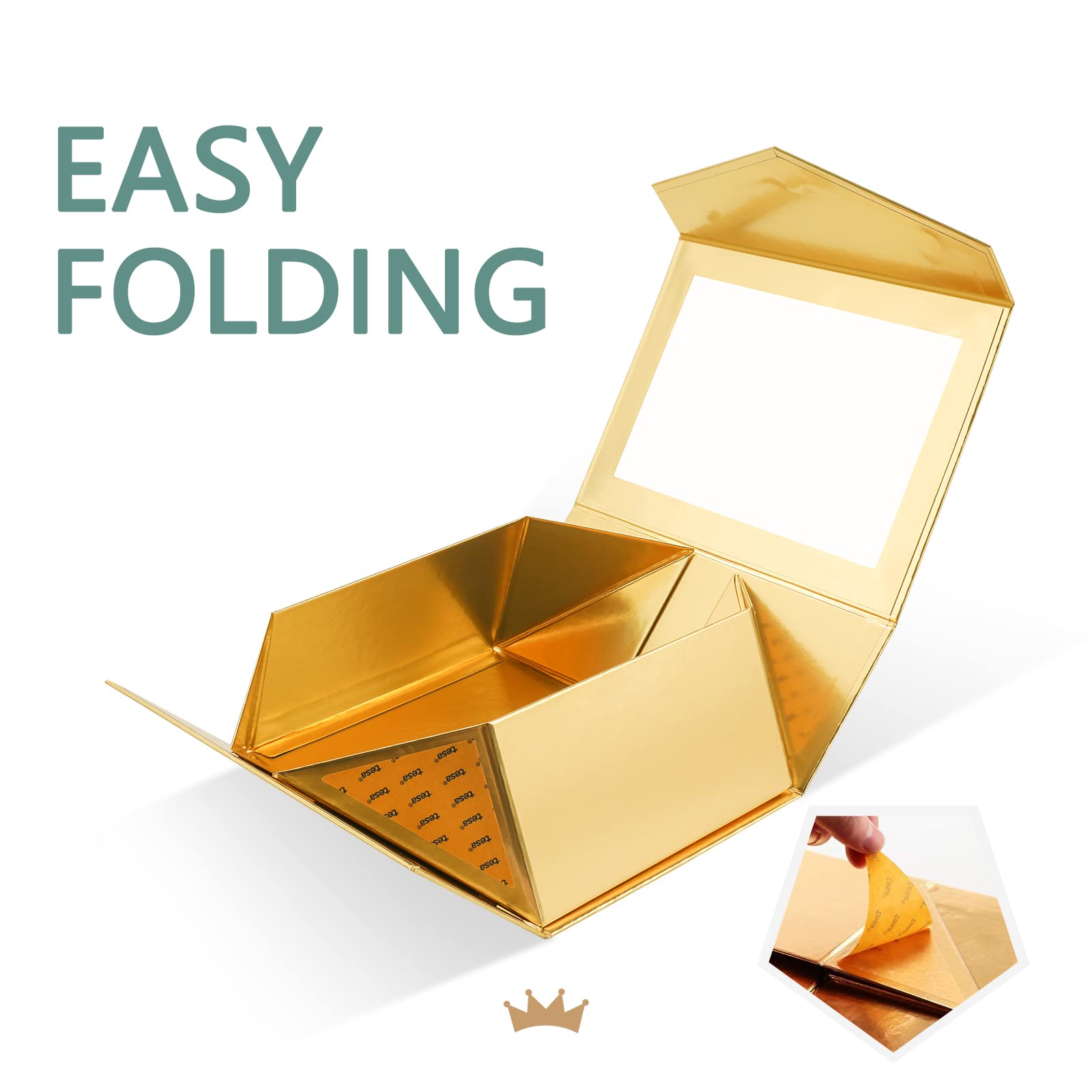 9x6.5x3.8 Inch Gold Gift Box with Clear Window - Magnetic Lid Bridesmaid Proposal Box, Christmas Present Box with Ribbon & Card (Glossy Gold) | Perfect for Wedding Favors, Birthday Gifts & Holiday Packaging
