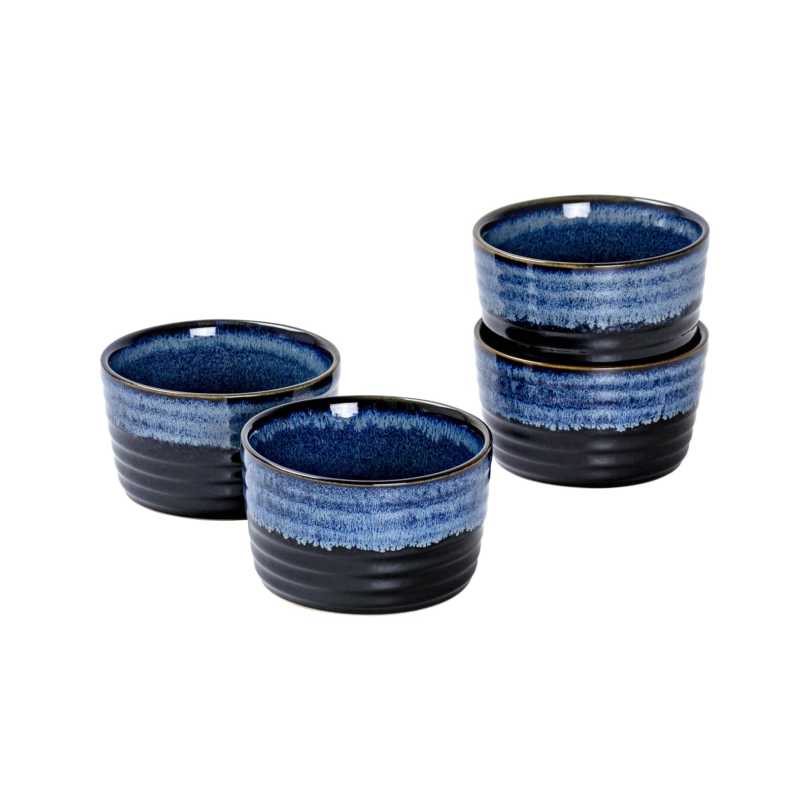 UNICASA 4-Piece Ramekin Set - 8 oz Oven-Safe Ceramic Creme Brulee Dishes for Baking Custard, Pudding & Soufflé - Reactive Blue Design - Perfect for Desserts, Appetizers & Home Entertaining