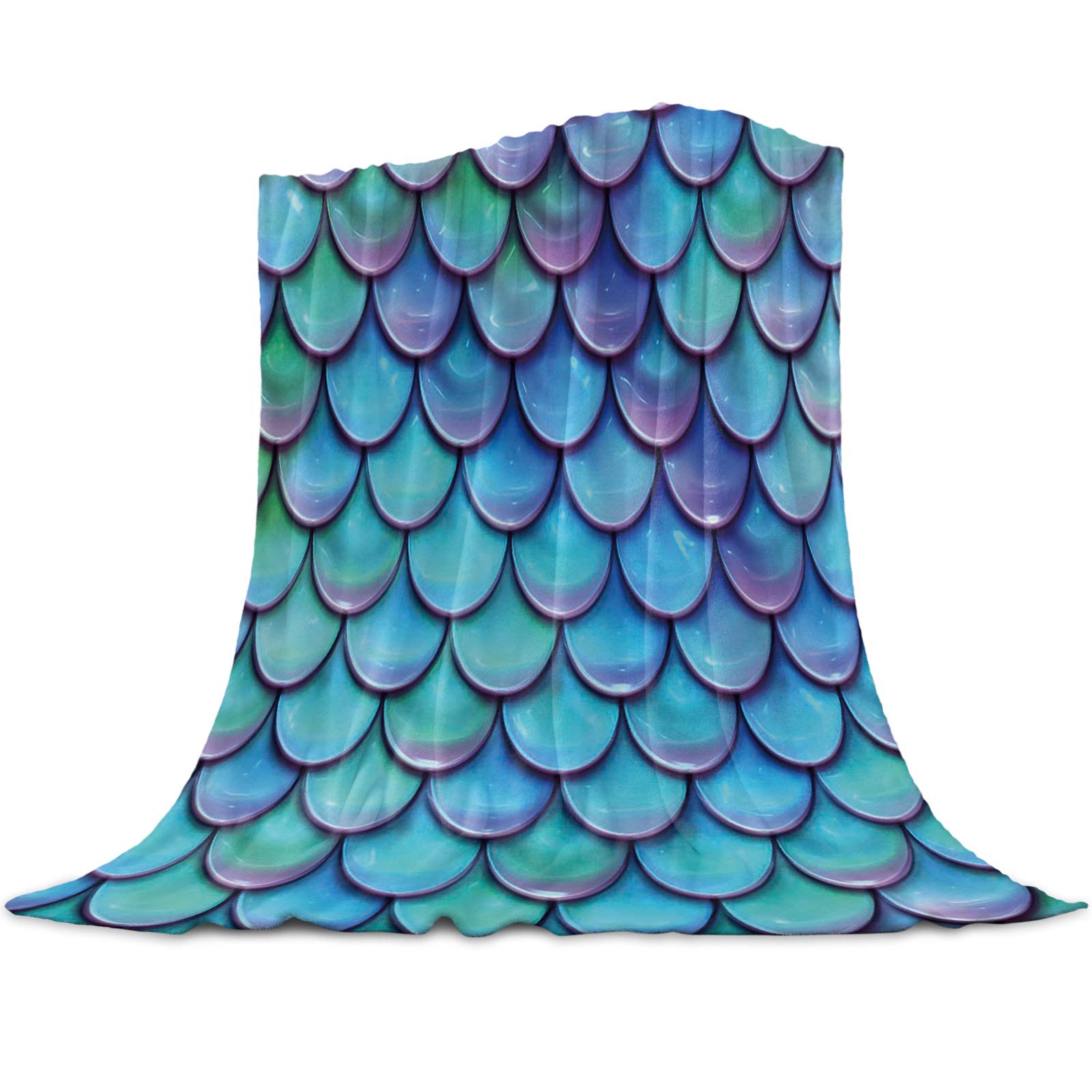 Gogobebe Flannel Fleece Throw Blanket - Ultra Soft Mermaid Fish Scale Design - 59x79 Inch Lightweight Cozy Blanket for Adults & Kids - Perfect for Sofa, Couch, Bed & Travel - Home Decor & Gift Idea