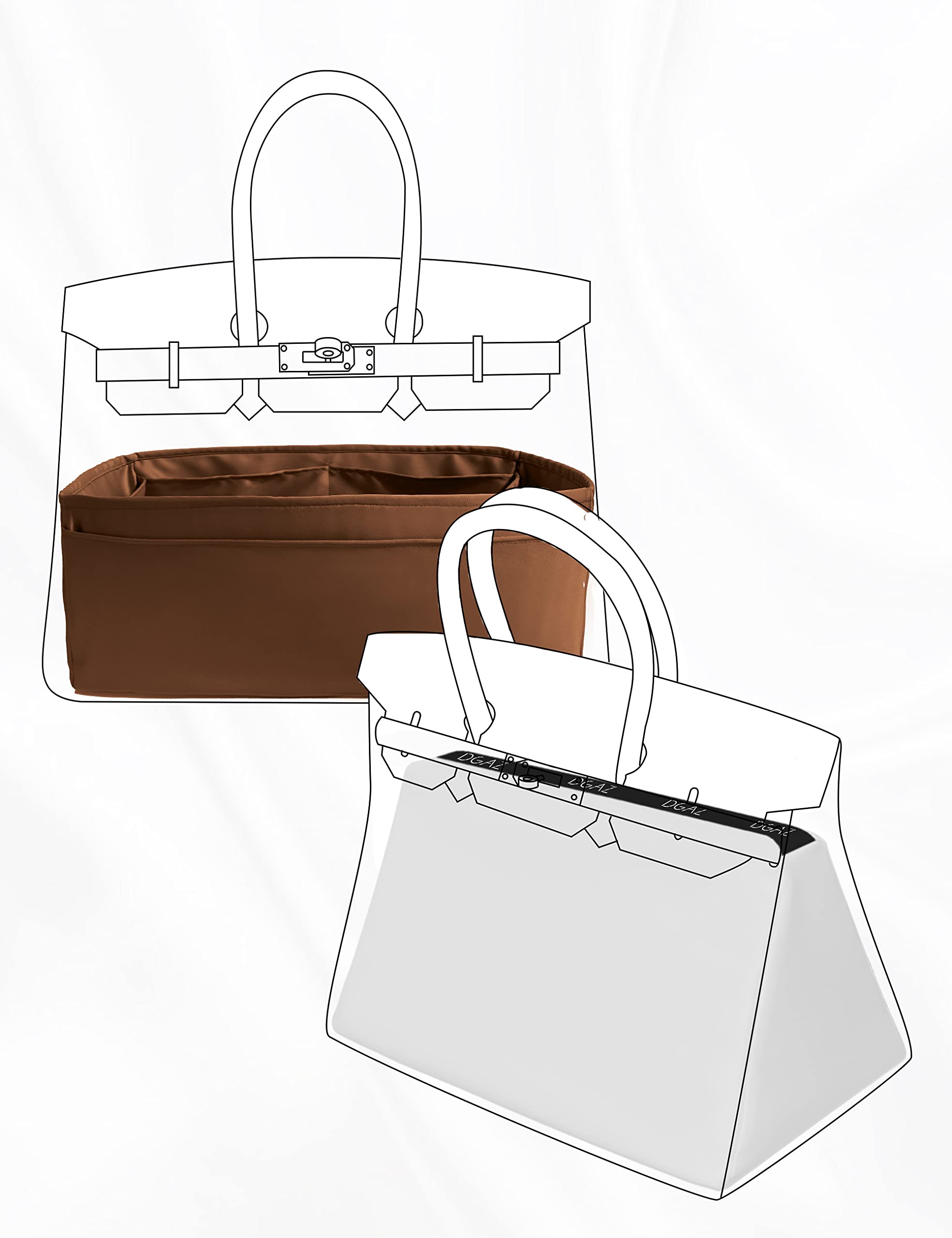 Premium Purse Organizer Insert for Birkin 25 - Gold & White Luxury Handbag Shaper with Silk Lining | Perfect for Designer Bag Protection & Organization | Ideal for Travel, Work & Everyday Use