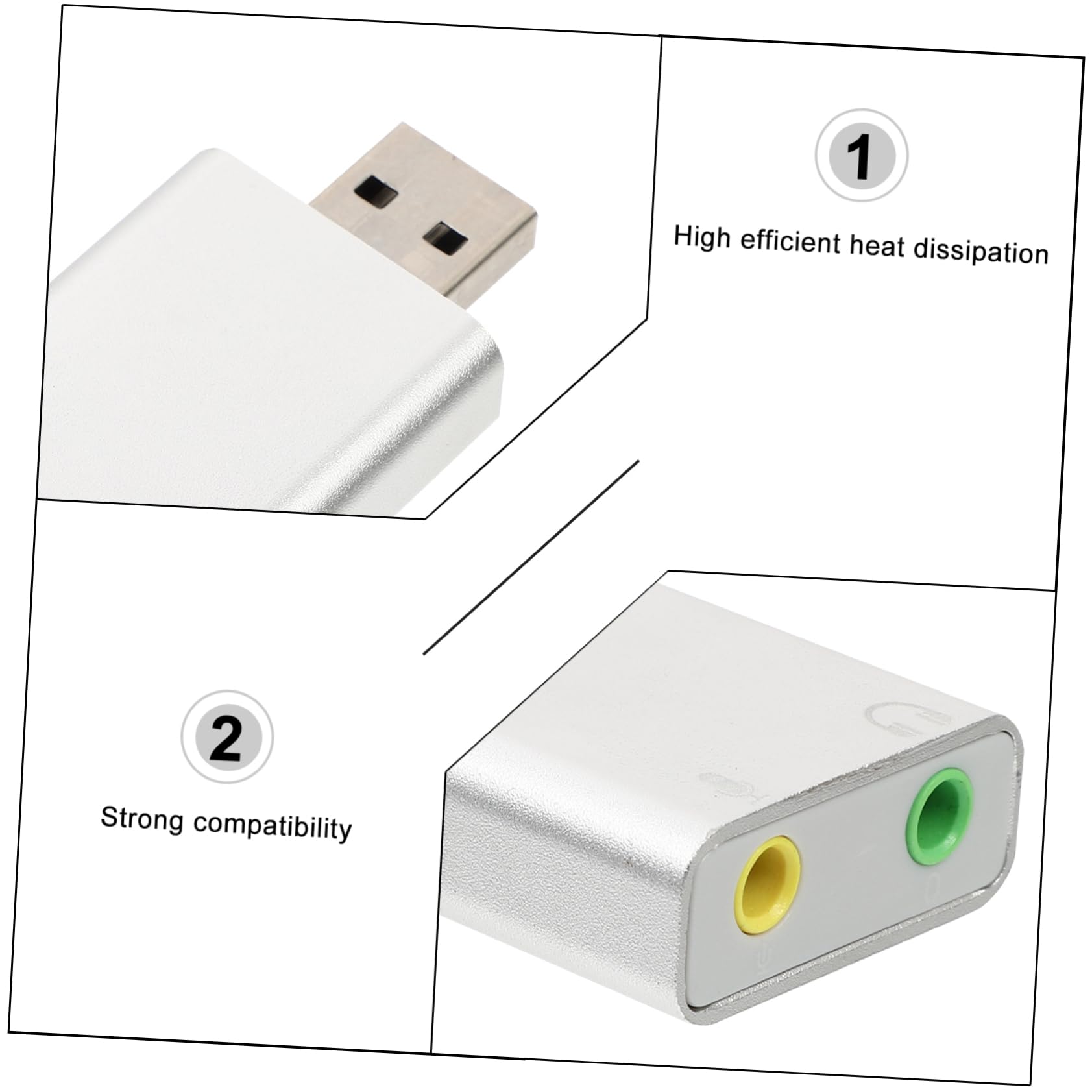 PartyKindom 2-Pack USB External Sound Card Adapter - 3D Aluminum Alloy USB Headset & Microphone Splitter for Laptops, PCs, Gaming Headsets - Perfect for Online Meetings, Gaming & Music Streaming