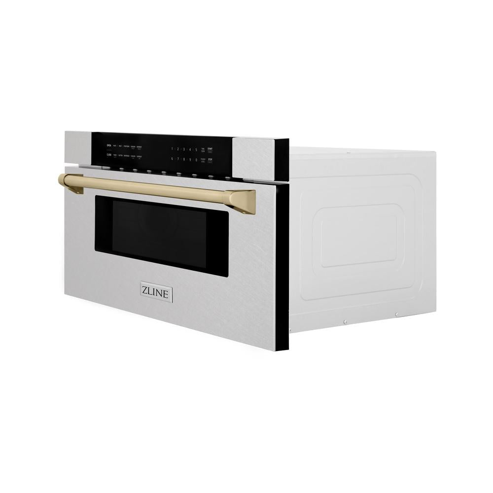 ZLINE Autograph Edition 30 Inch Built-In Microwave Drawer - 1.2 cu.ft Stainless Steel with Gold Accents (MWDZ 30 SS G) - Perfect for Modern Kitchens & Luxury Home Appliances