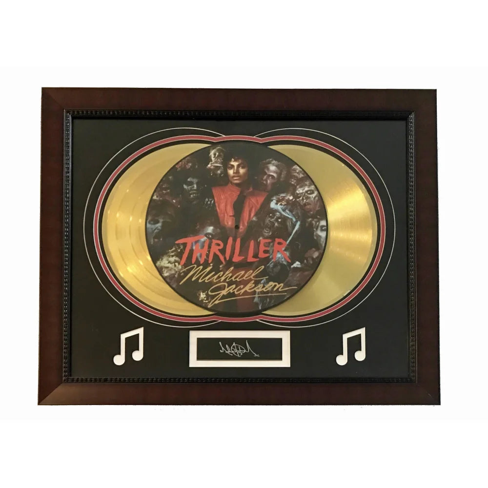 Michael Jackson Thriller LP Gold Record Photo Disk Collage Facsimile Signed - Vintage Music Memorabilia for Collectors & Fans, Perfect for Home Decor, Music Room Display & Gift Giving