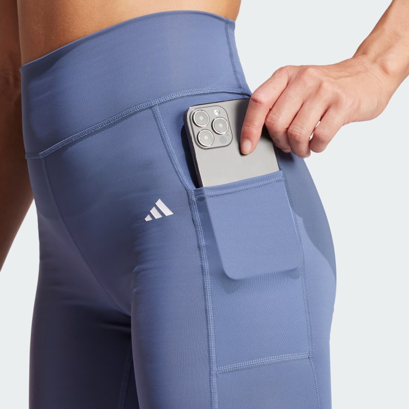 Adidas Women's Optime Full-Length Blue Tights - High-Performance Workout Leggings for Running, Yoga & Gym