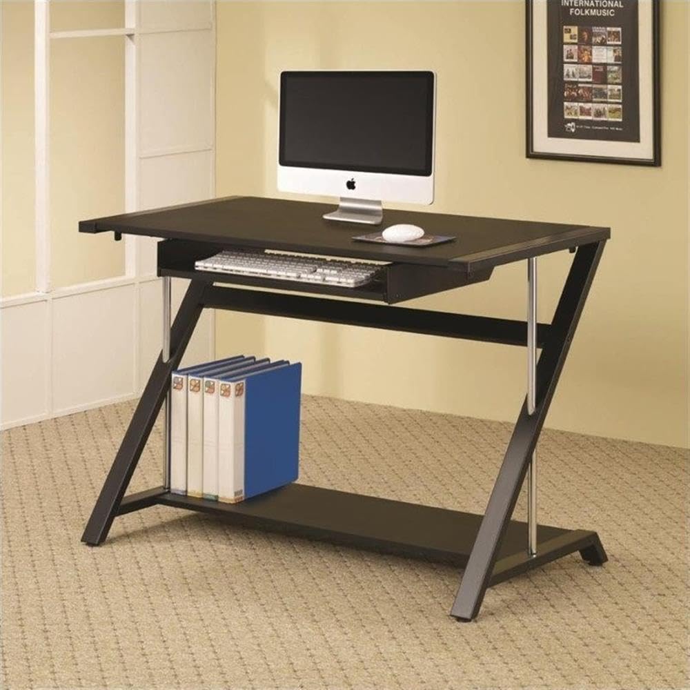Black Coaster Furniture Computer Desk with Bottom Shelf - Modern Home Office Desk for Work & Study, Durable Writing Table for Small Spaces, Perfect for Remote Work & Online Classes