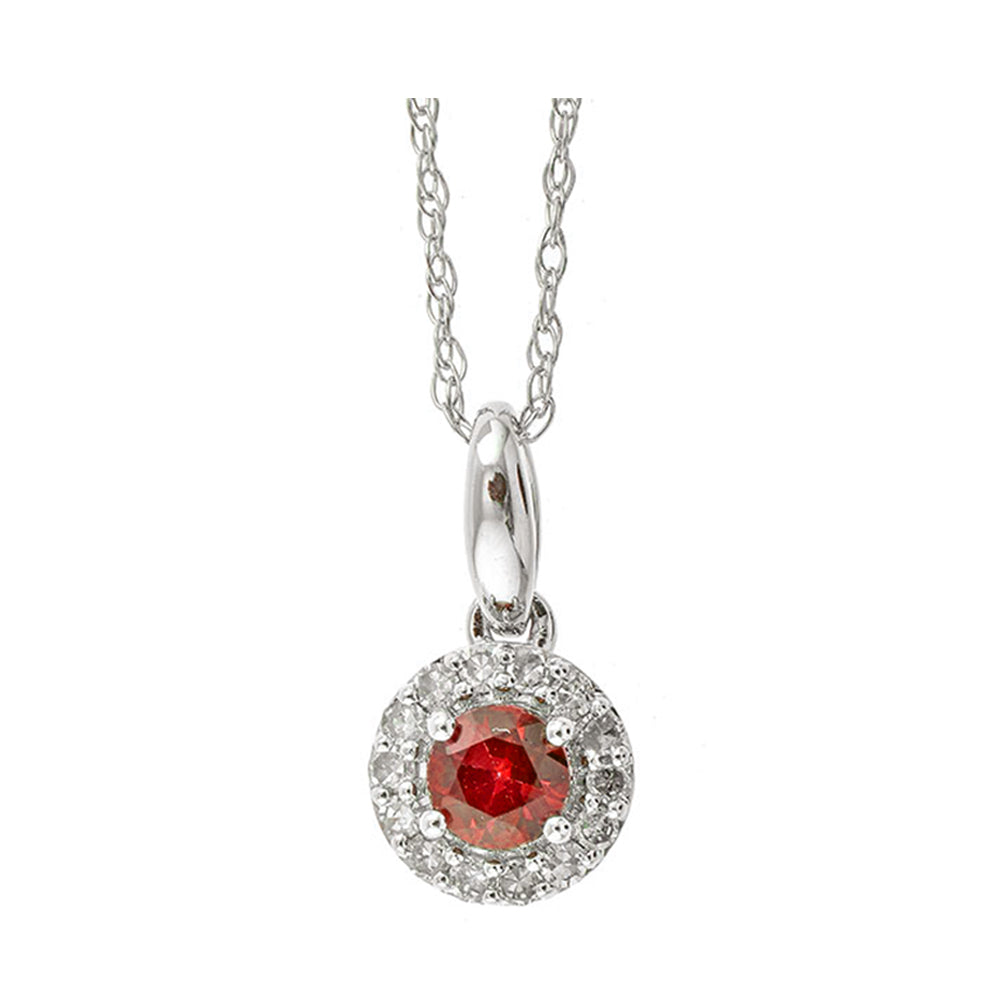 10K White Gold Diamond (1/12CTW) & Ruby (1/5CTW) Pendant Necklace for Women - Elegant Jewelry Gift for Anniversary, Valentine's Day & Special Occasions