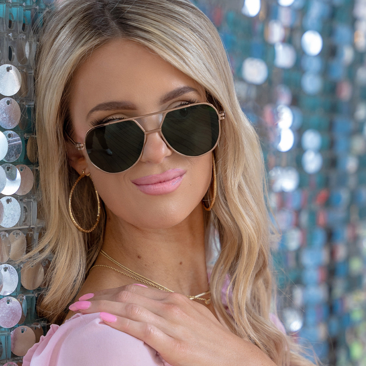 Untangled x Emily Tangle-Free Olive Aviator Sunglasses for Women - Polarized UV Protection - Fashionable Retro Pilot Shades for Driving, Beach & Outdoor Activities