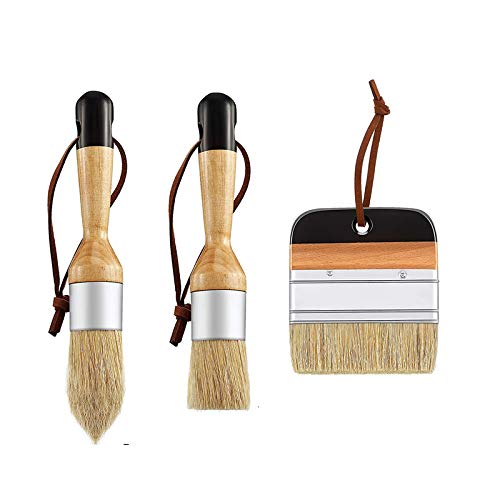 PQZATX 3-Pack Chalk & Wax Paint Brushes - Premium Bristle Stencil Brushes for Wood Furniture, Home Wall Decor - Perfect for DIY Projects, Furniture Painting & Wall Stenciling
