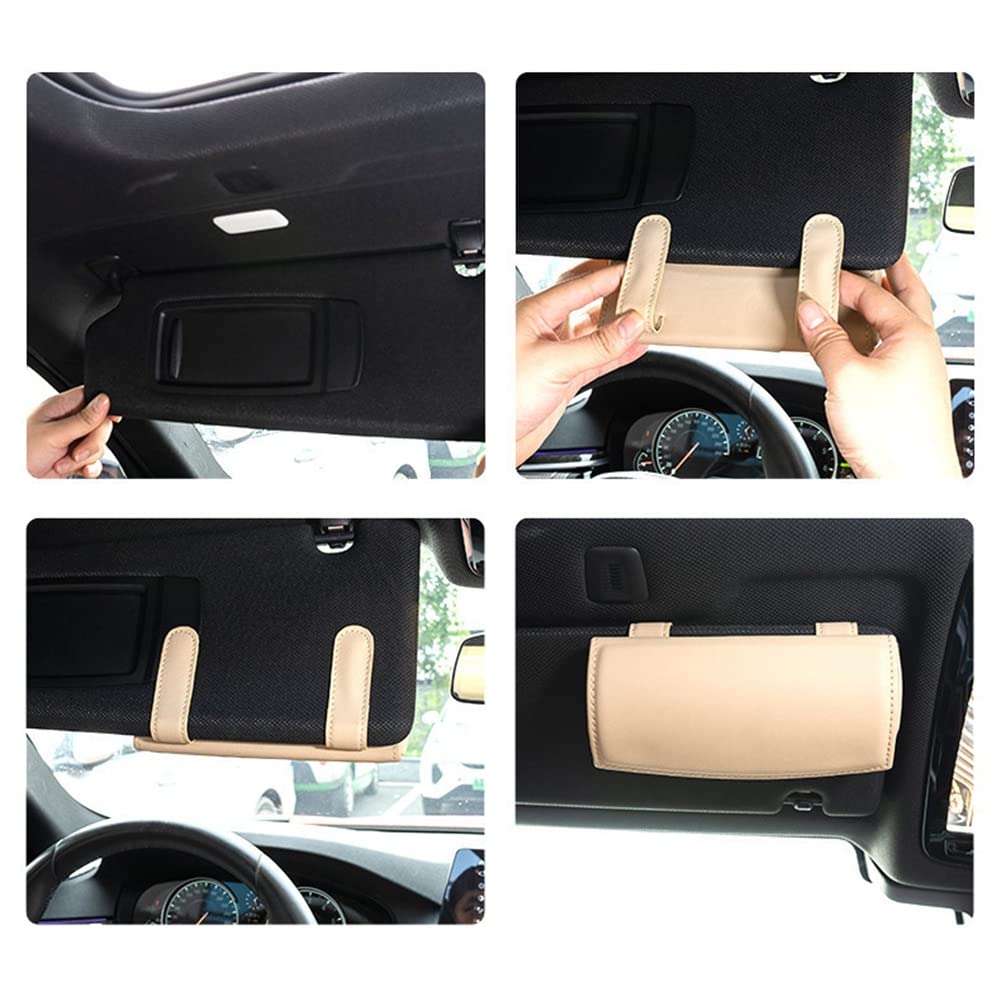 SEADEAR Magnetic Car Sun Visor Glasses Holder - Universal Automotive Sunglasses Organizer with Magnetic Closure, Beige - Perfect for Driving, Travel & Eyewear Protection