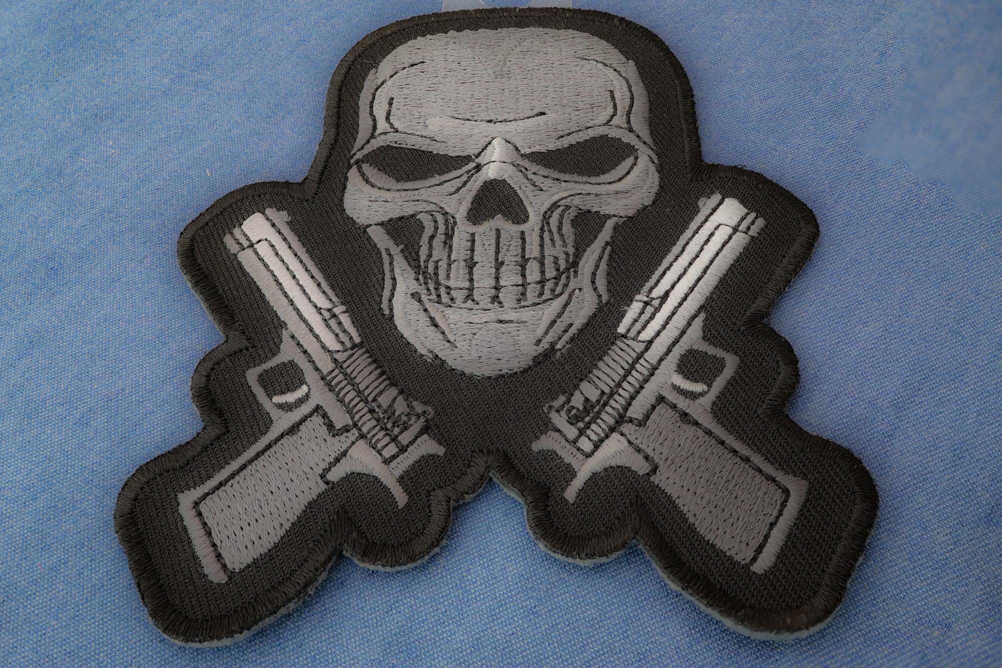 Guns and Skull Embroidered Iron-On Patches for Jackets, Vests & Backpacks - Military Style Badges for Bikers, Tactical Gear & DIY Clothing Customization