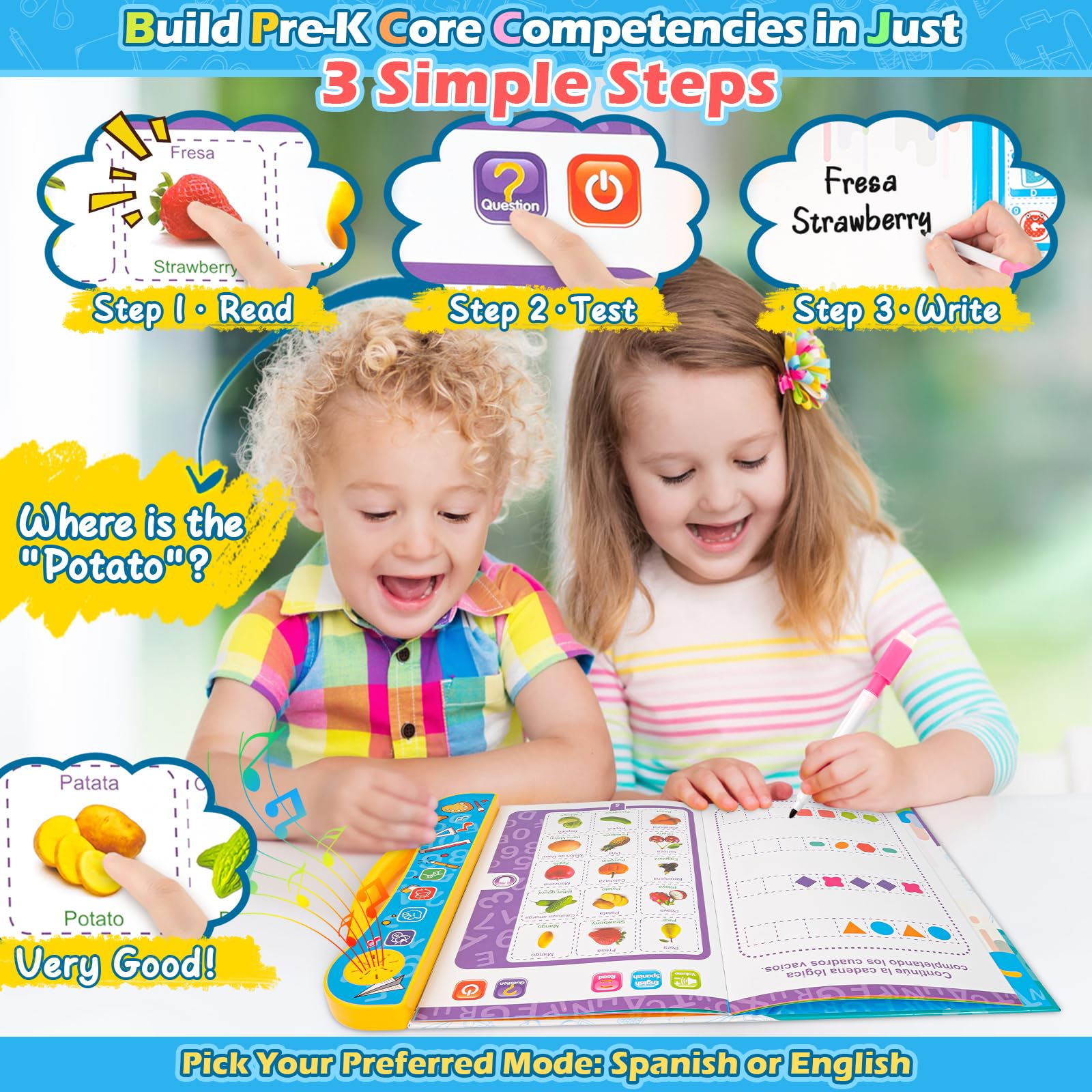 Montessori Baby Books & Sensory Toys - Bilingual English/Spanish for 1-3 Year Olds | Perfect Learning Gift for Toddlers' Birthday