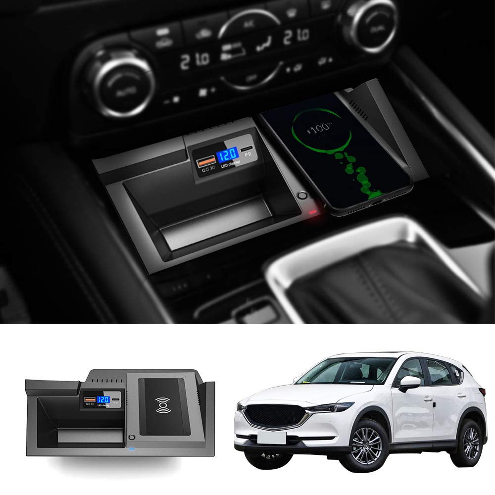 BeHave Wireless Car Charger Mount for Mazda CX-5 2017-2020 - Fast QC 3.0 Charging Compatible with iPhone Xs/XR/X/8 & Samsung S9/S9+/S8/S7/Note 8 - Perfect for Hands-Free Charging While Driving