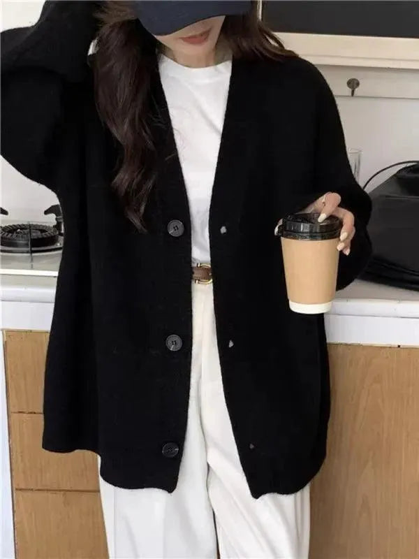 Women's Loose Buttoned Cardigan Sweater - Soft & Versatile Knit Top for Casual Wear, Office & Layering