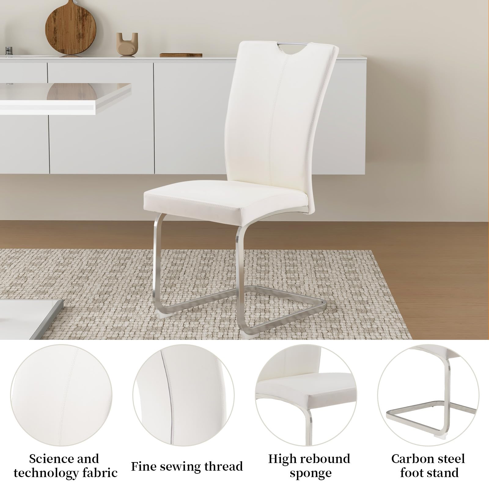 4 Modern Faux Leather Dining Chairs Set - High Back Kitchen Chairs with Electroplated Metal Legs, Armless Design for Dining Room, Kitchen & Living Room | Perfect for Family Gatherings, Dinner Parties & Home Decor