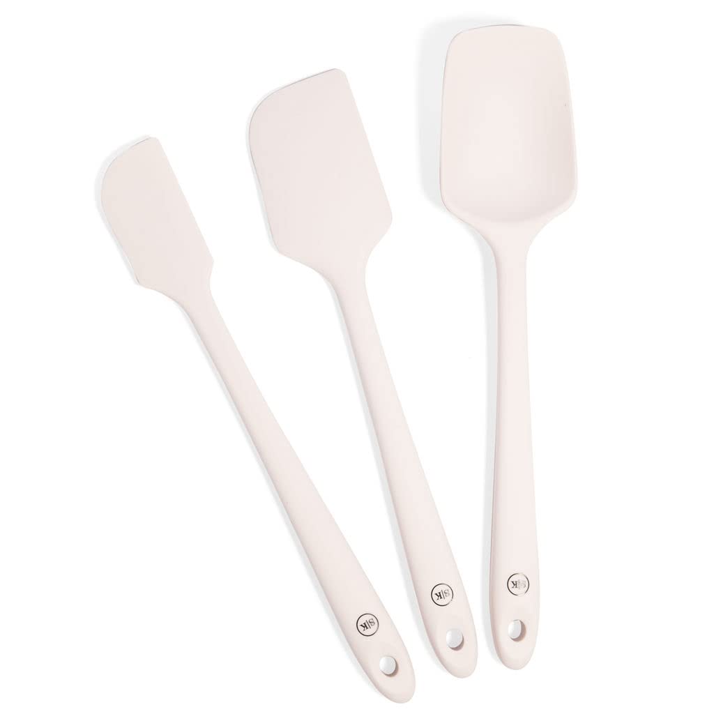 Premium 3-Piece Silicone Kitchen Spatula Set - Heat-Resistant Spatula, Slim Spatula & Spoonula in Elegant Off-White | Non-Stick Baking Tools for Cooking, Baking & Mixing | Perfect Gift for Home Chefs