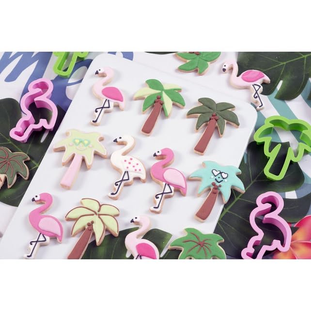 CAKE DECOR™ 2-Piece Flamingo & Palm Tree Plastic Cookie Cutters Set - Perfect for Tropical Themed Birthday Cakes, Cupcakes, and DIY Baking Decorations