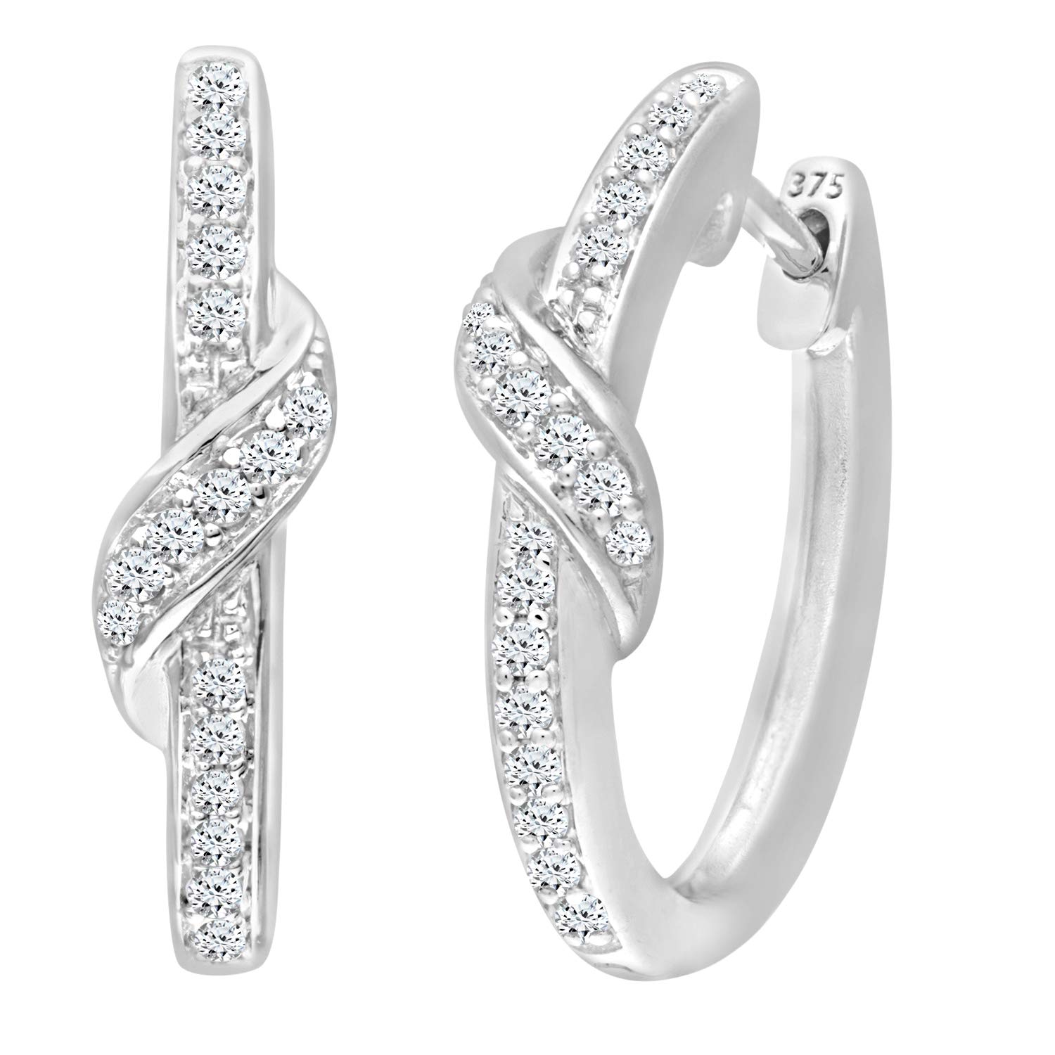 9ct White Gold Diamond Coated Wrap Hoop Earrings for Women - Elegant Everyday & Party Jewelry by Elegano