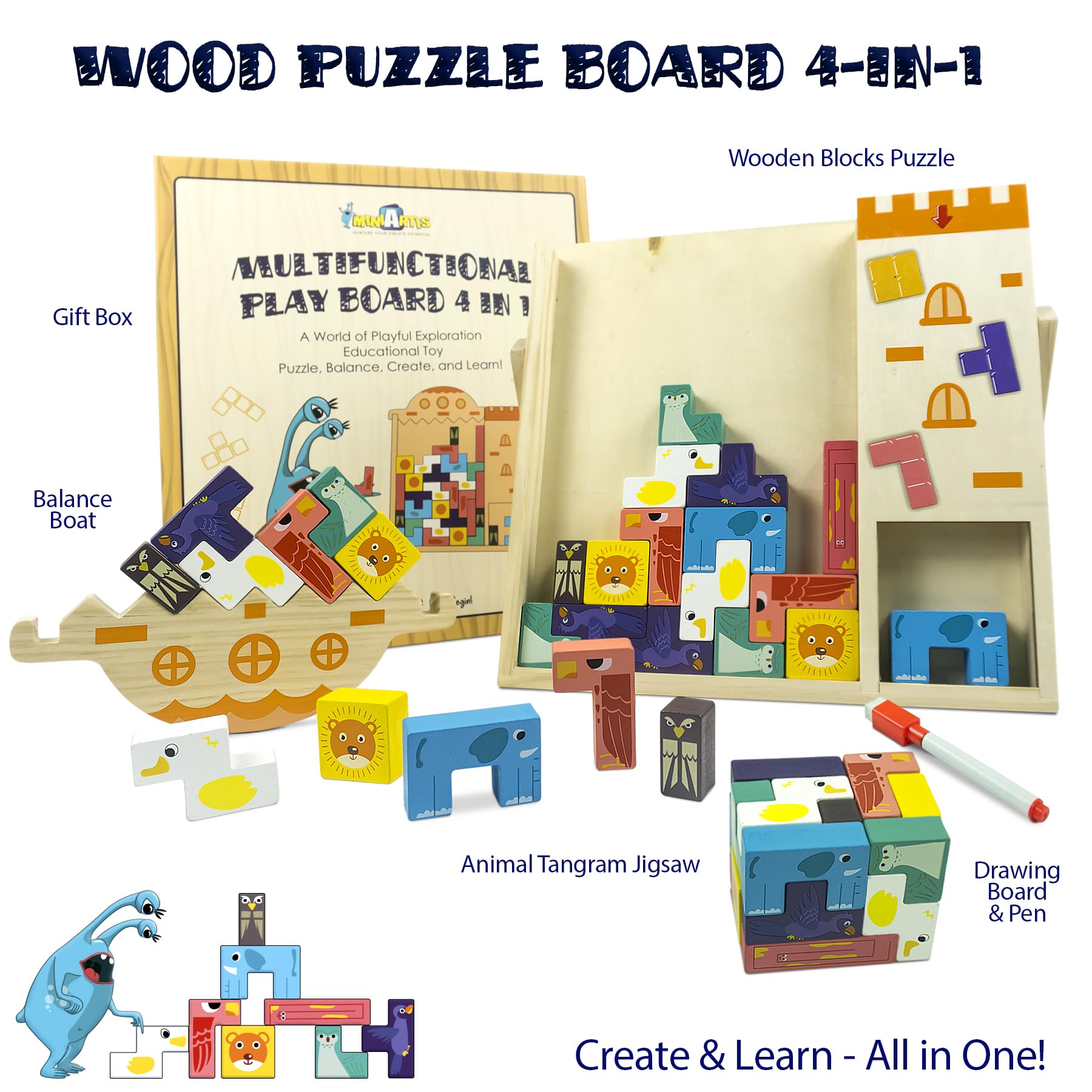 MINIARTIS 35 Pcs Wooden Blocks Puzzle - Tetra Tower Balance Stacking Game, Montessori Tangram Jigsaw Toys for Kids & Adults | Fun Family Board Game for Team Building & STEM Learning | Perfect for Classroom, Party & Indoor Activities