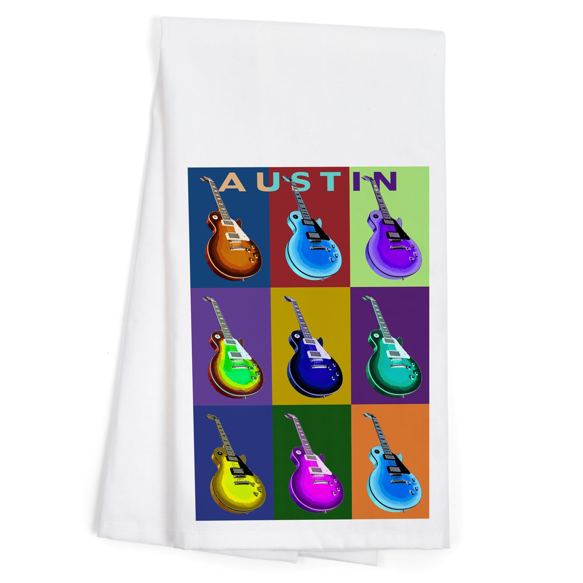 Lantern Press Austin Texas Guitar Pop Art Cotton Tea Towel - 100% Cotton Decorative Hand Towel for Kitchen & Home Decor - Perfect for Dish Drying, Wall Art, and Gift Giving