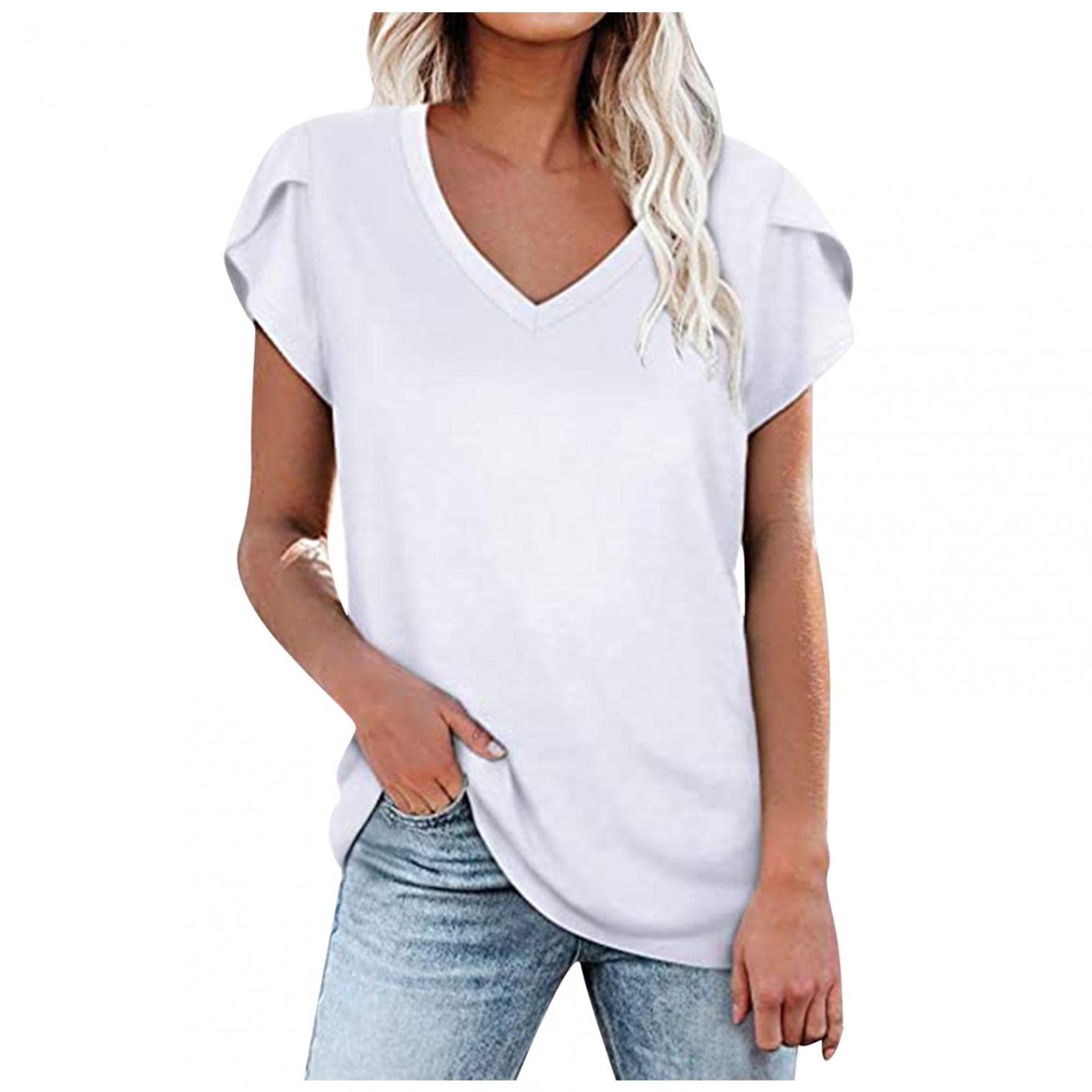 Boho Floral V-Neck Short Sleeve Blouse for Women - Summer Casual Tops - Perfect for Beach Outings, Music Festivals & Boho-Chic Style