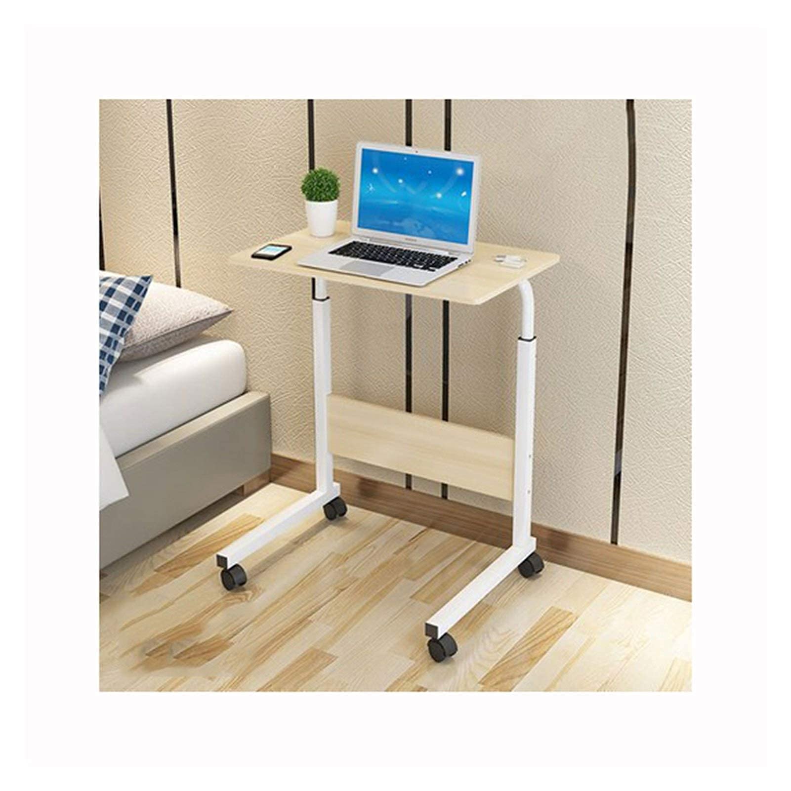 Adjustable Height Laptop Rolling Cart - Portable Side Table for Computer Stand, Home, Bedside & Overbed Use - Ideal for Work, Study & Relaxation (Pink, 60 x 40cm)