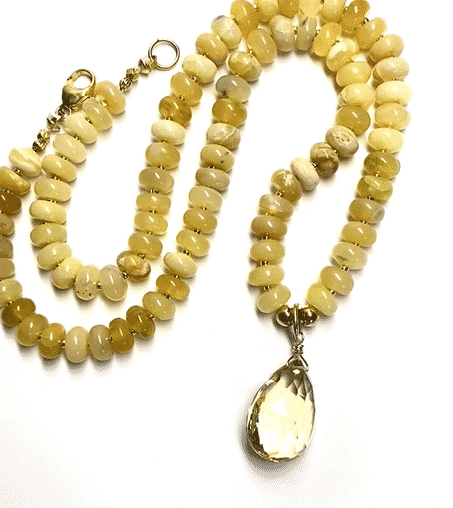 Lemon Quartz Gemstone Pendant with Yellow Opal Beaded Necklace - 14K Gold Filled Boho Jewelry for Women, Perfect for Everyday Wear & Special Occasions
