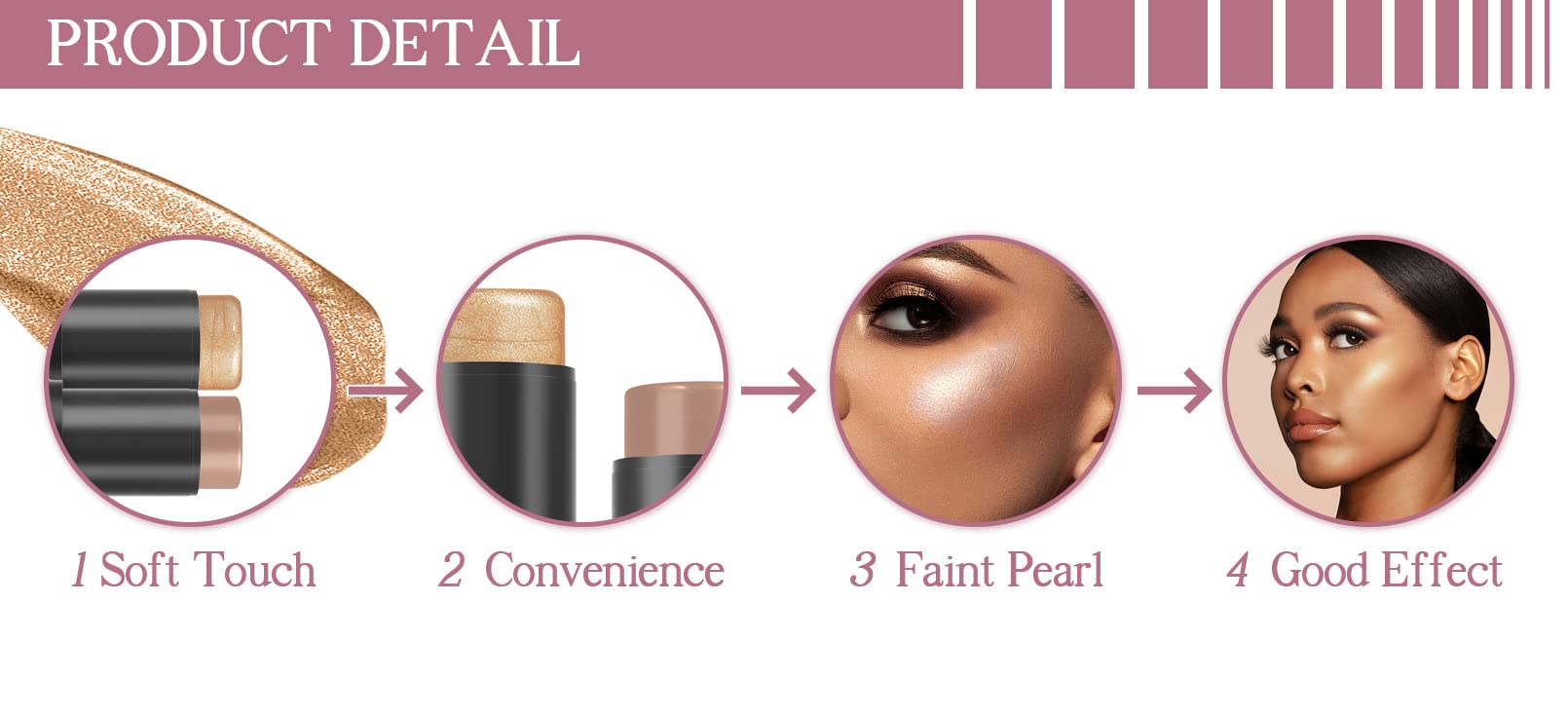 Contour Stick Makeup Set - 1 Pack Shimmer Highlighter & Moisturizer Blush Stick for Lips, Cheeks - Anti-Aging Face Cosmetics for Mature Skin & Older Women | Perfect for Daily Makeup & Professional Contouring