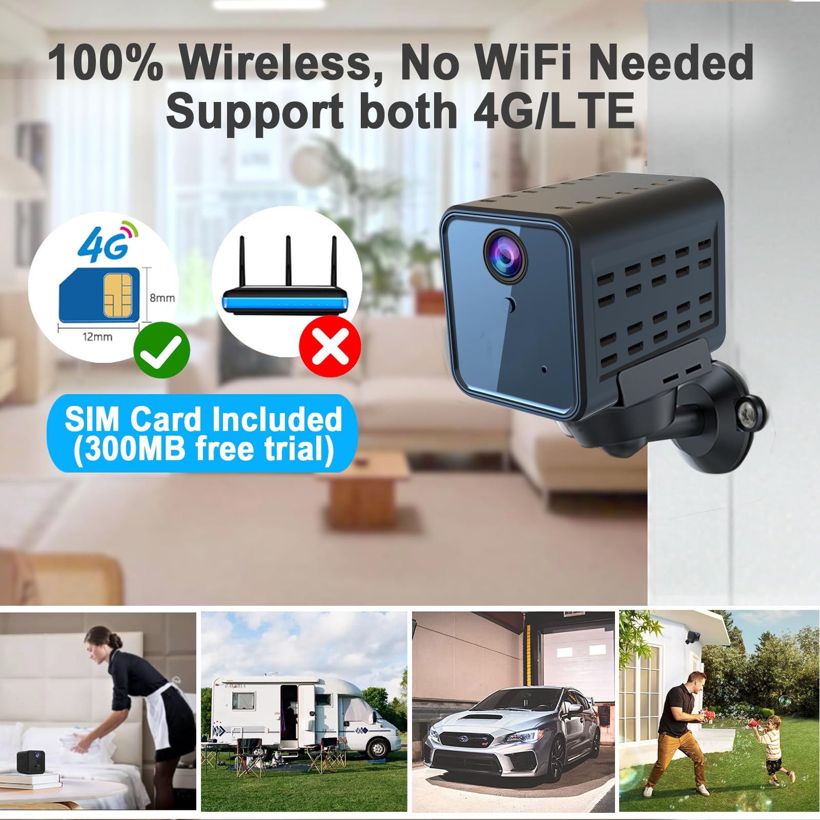 Javiscam 4G LTE Cellular Security Camera - No WiFi Needed, SIM Card Included, UHD Video, Radar Motion Sensor, 20-Day Battery Life | Portable Trail Camera for Home Security, Construction Sites & Remote Property Monitoring