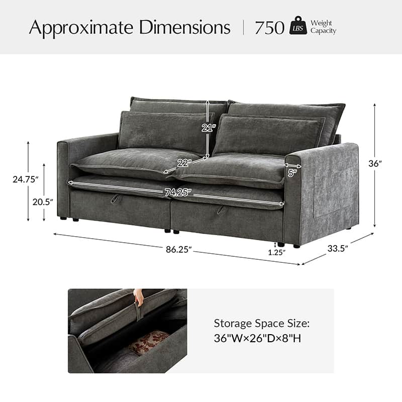 Comfortable Storage Sofa with Dual Layer Cushions & Wide Armrests - Perfect for Living Room, Bedroom, and Small Space Relaxation