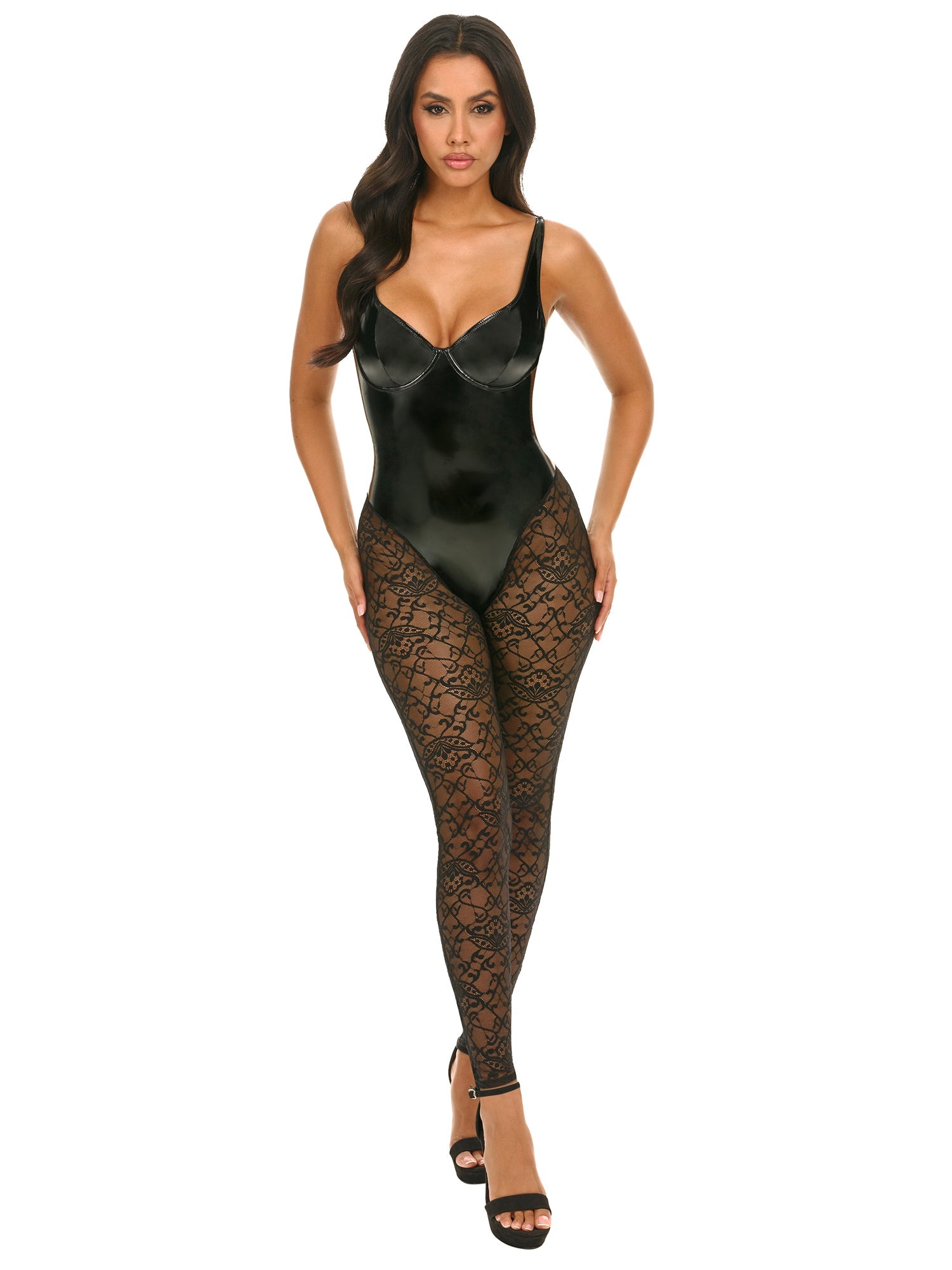 Sexy Fetish Stormi Bodysuit Lace Catsuit for Women - Gothic Lingerie & Role Play Costume for Boudoir, Halloween, and BDSM Parties