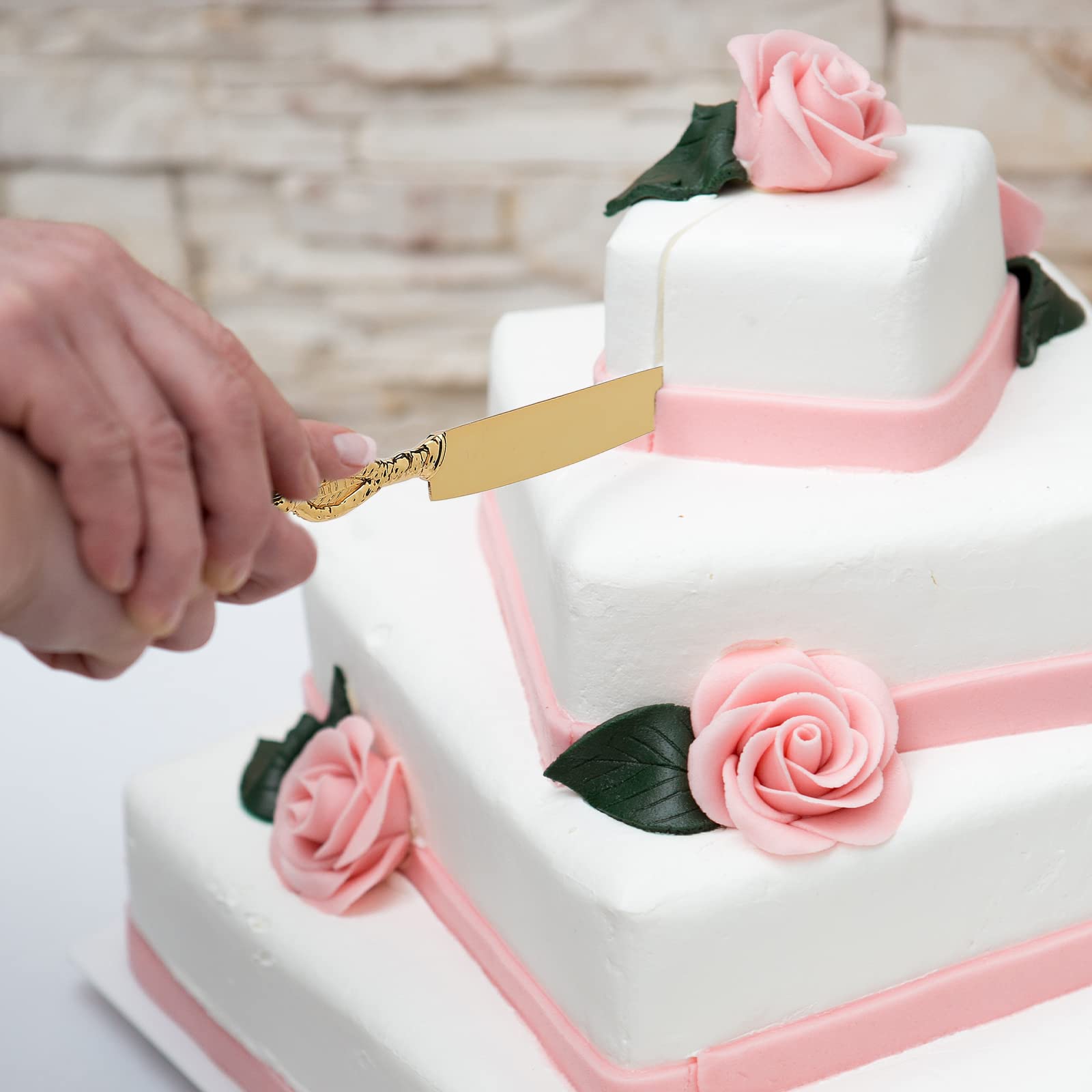 Personalized Gold Wedding Cake Knife and Server Set - Engraved Cake Cutting Set for Wedding, Birthday Party - Custom Rose Gold Pastry Pie & Pizza Cutter - Elegant Cake Serving Utensils for Special Occasions
