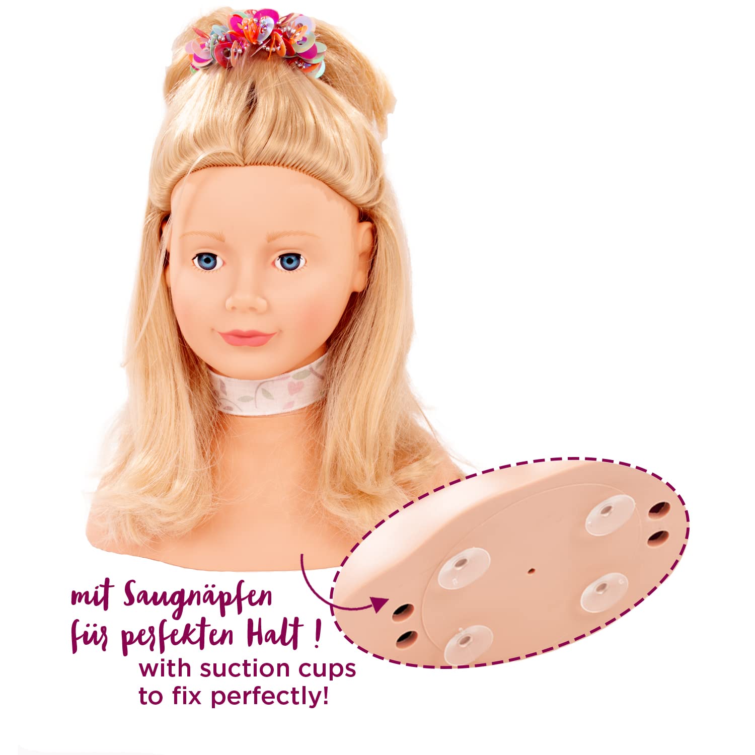 Götz 1192052 Hair Workshop Blonde Hair Styling Head with Accessories - Perfect for Makeup Practice, Hairstyling Training & Salon Display