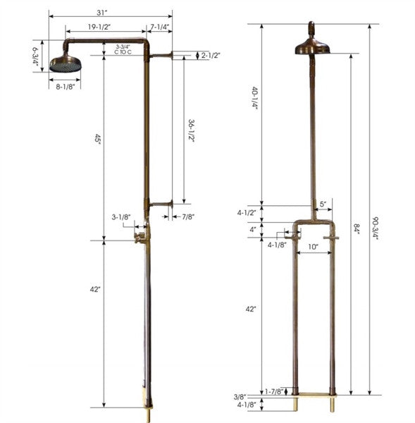Premium Floor Mount Exposed Shower System with Adjustable Rainhead - Luxury Bathroom Upgrade for Spa-Like Experience