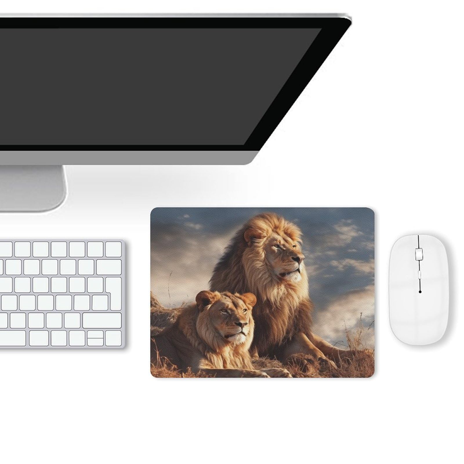 Personalized Two Lions Leather Mouse Pad - Anti-Slip Gaming & Office Desk Mat for Computers, Laptops - Perfect for Home, Work & Gaming Setups