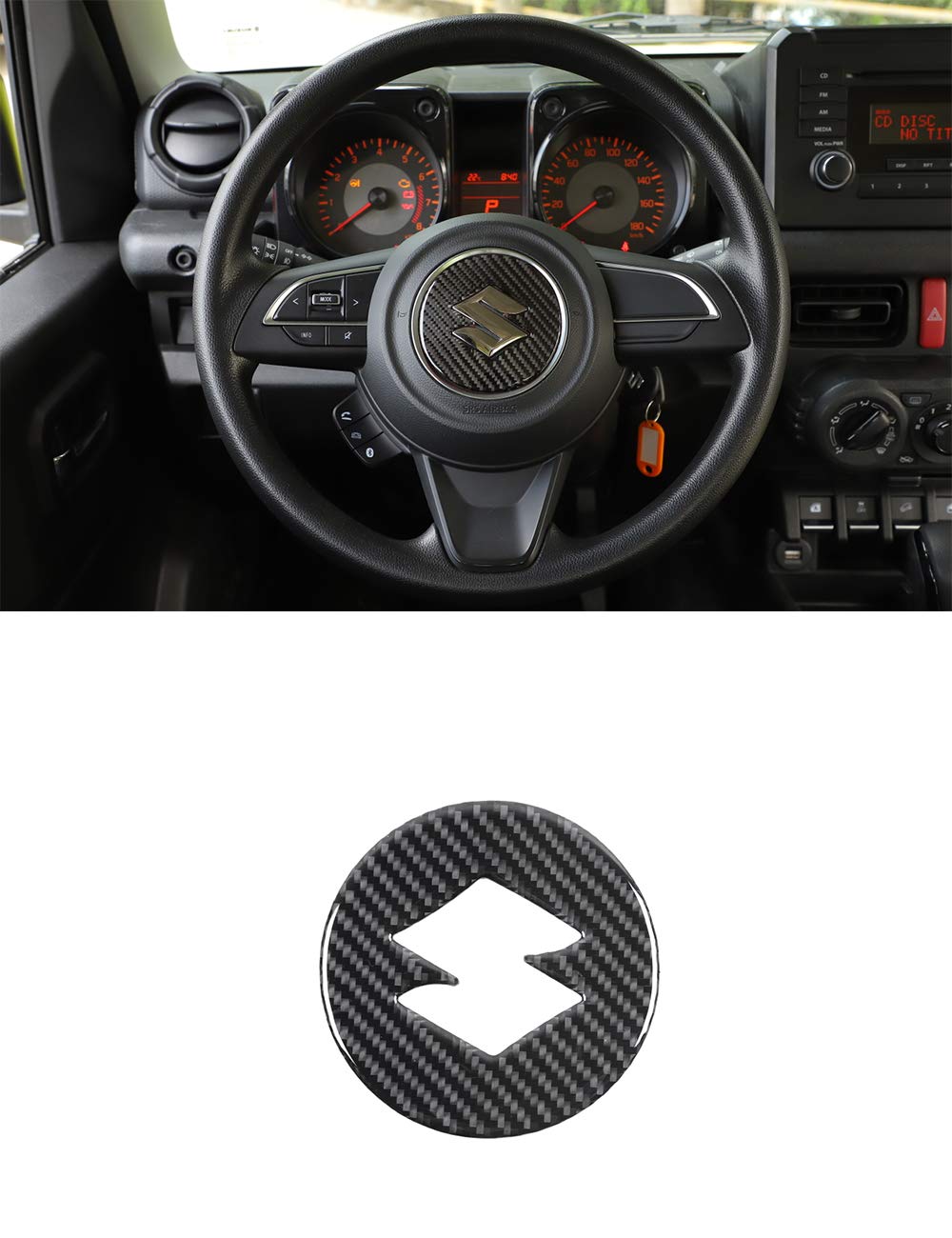 Premium Carbon Fiber Steering Wheel Logo Cover Trim for Suzuki Jimny 2019-2020 - Custom Car Interior Accessory for Enhanced Style & Protection (Perfect for Off-Road Adventures & Daily Commutes)