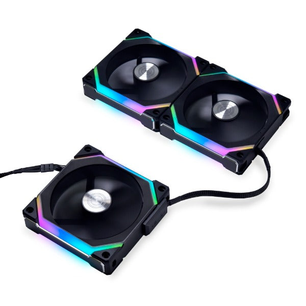 Lian Li UNI FAN SL120 V2 120mm RGB PWM PC Case Fans - 3 Pack with Controller (Black/White) - Perfect for Gaming PC Builds, Custom Water Cooling & High-Airflow Computer Cases