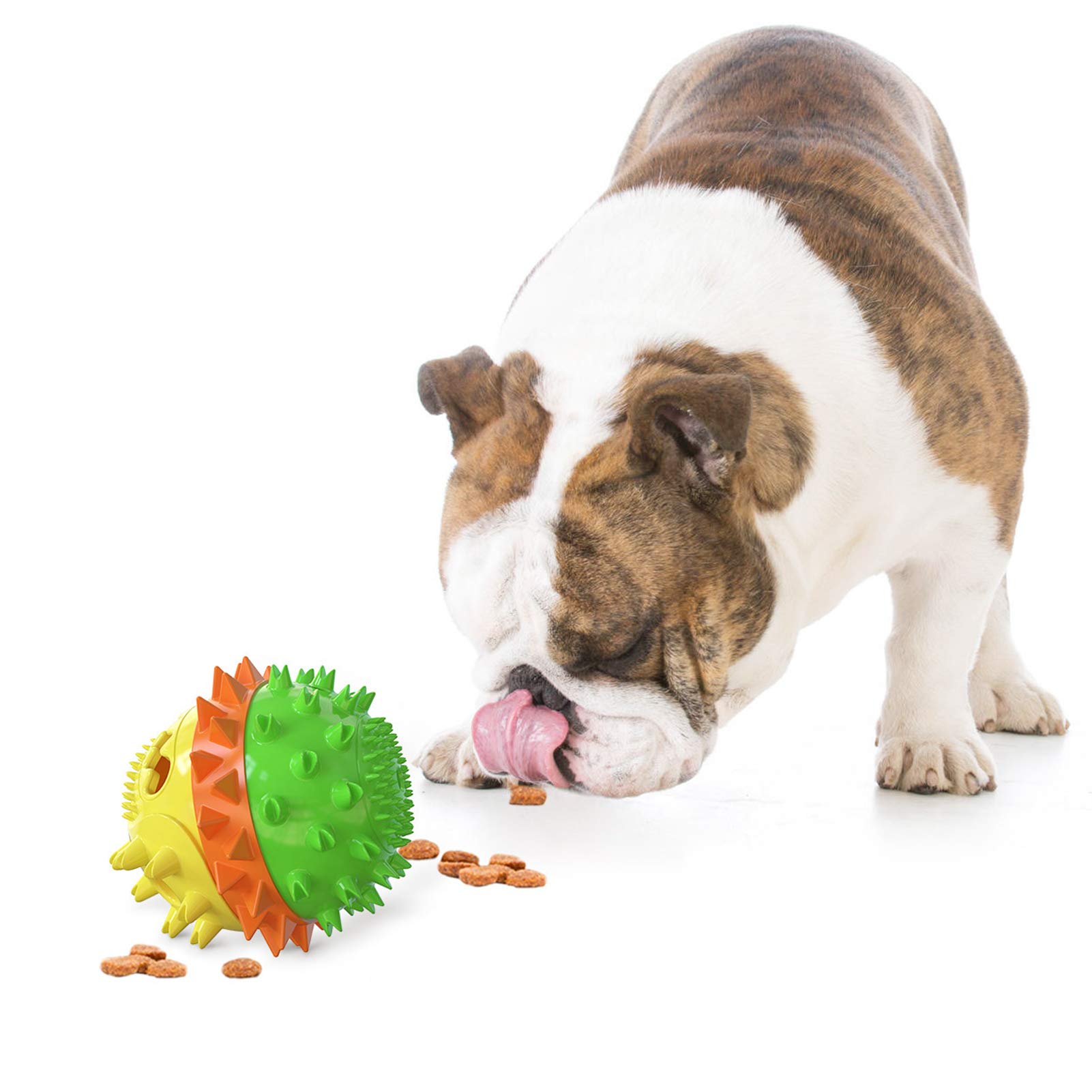 Durable Dog Chew Toys for Puppies - Squeaky Ball with Food Container & Teeth Cleaning - Interactive Training Toy for Small & Large Dogs (Yellow & Blue) - Perfect for Playtime, Teething Relief & Dental Health