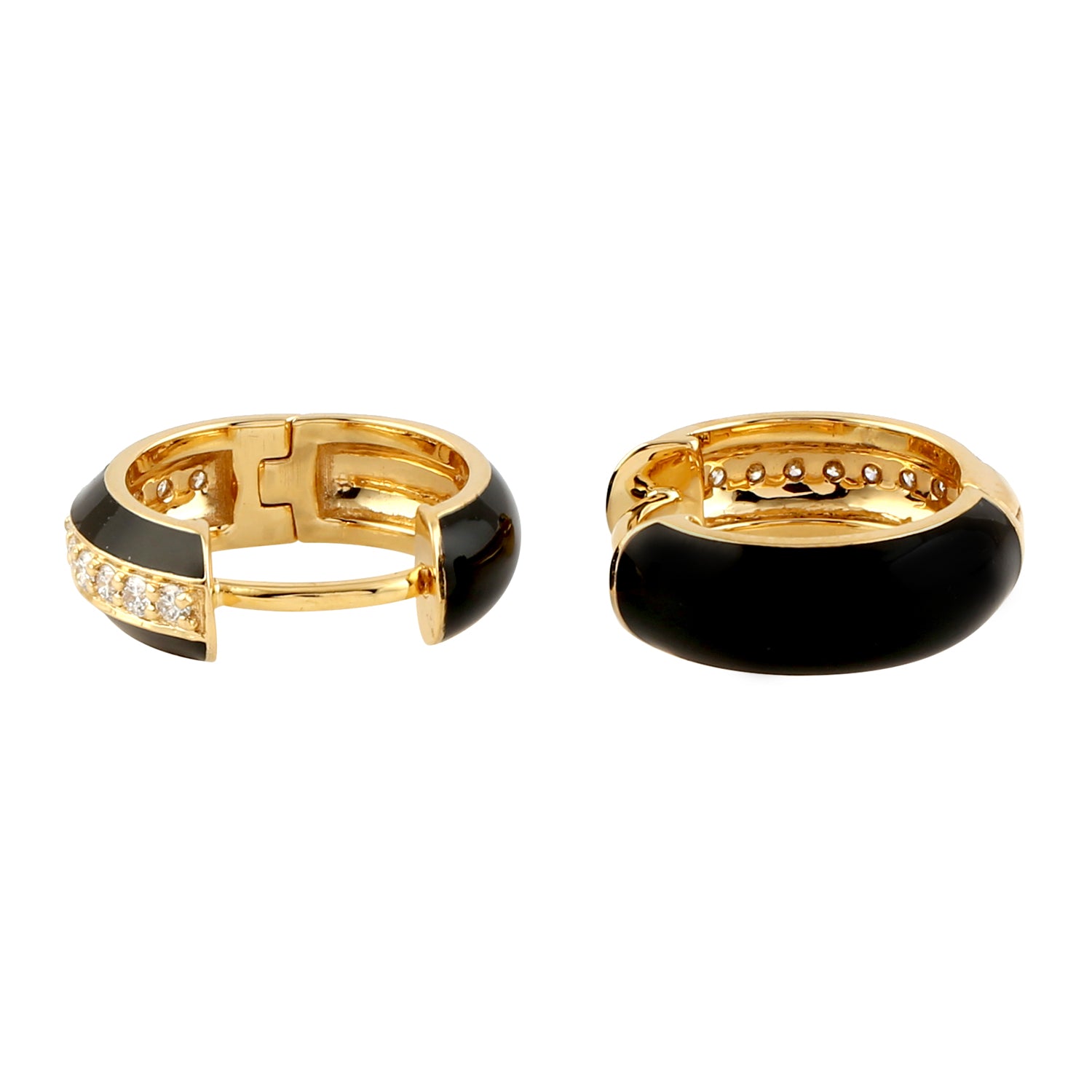18K Yellow Gold Pave Natural Diamond Enamel Hoop Earrings for Women - Elegant Gift for Anniversary, Birthday & Special Occasions