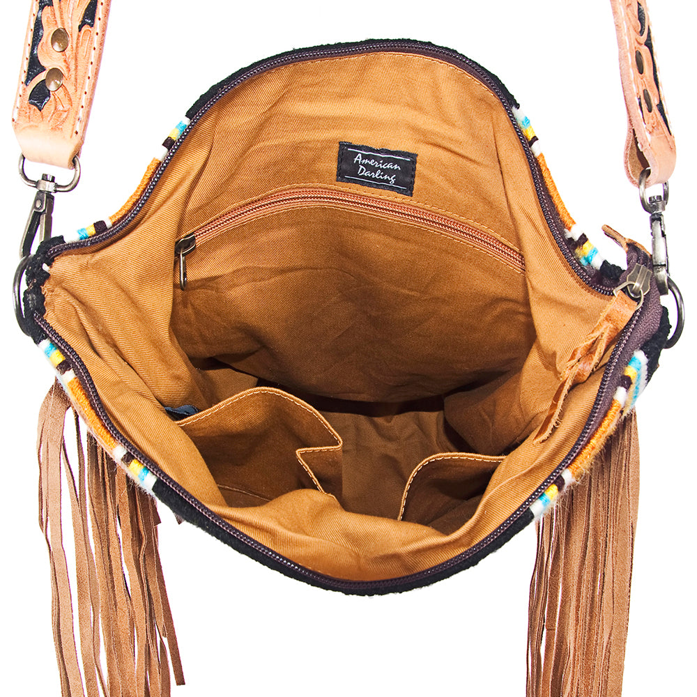 ADBG279 Genuine Leather Western Handbag - American Darling Hand Tooled Saddle Blanket Design Women's Purse for Cowgirl Style & Rodeo Events