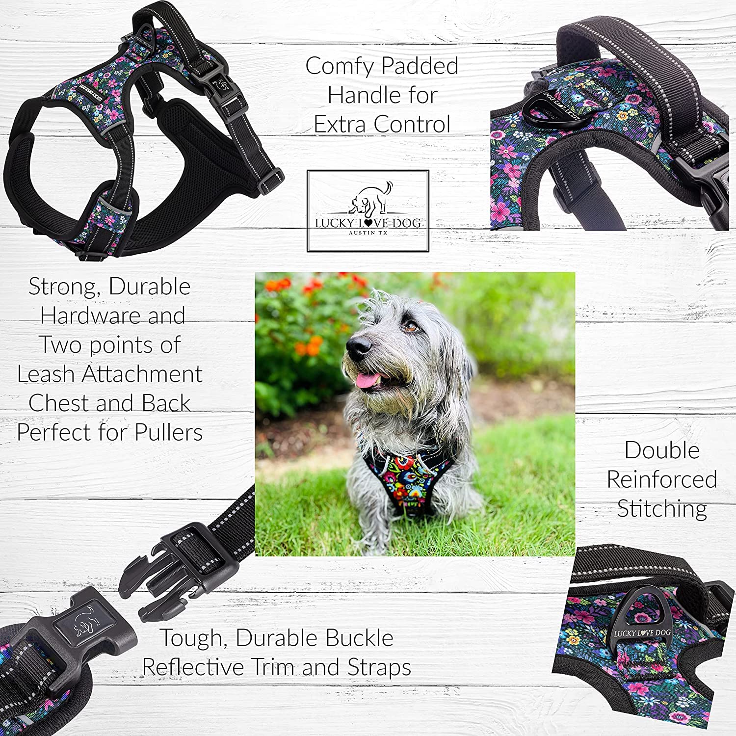 No Pull Dog Harness - Adjustable & Easy Walk Pet Harness for Small Medium Large Dogs - X-Small Primrose Floral Pattern (Black & Purple) - Perfect for Training, Walking & Outdoor Adventures