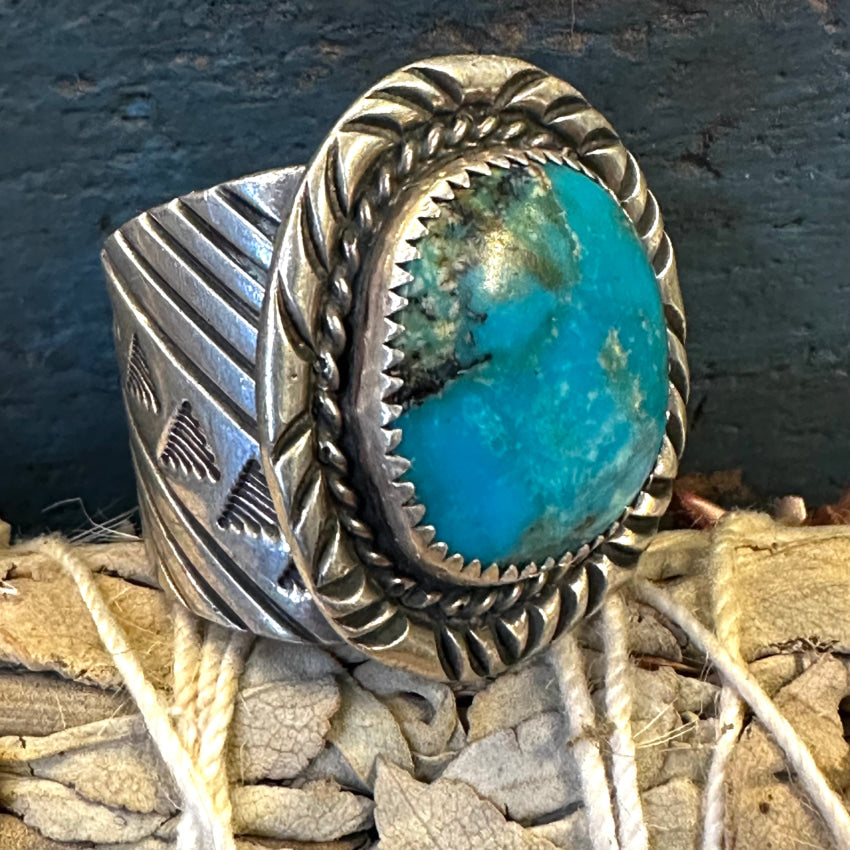 Sterling Silver Navajo Turquoise Ring by George Phillips - Size 12.5 | Handmade Native American Jewelry for Women & Men - Perfect for Weddings, Gifts & Boho Fashion
