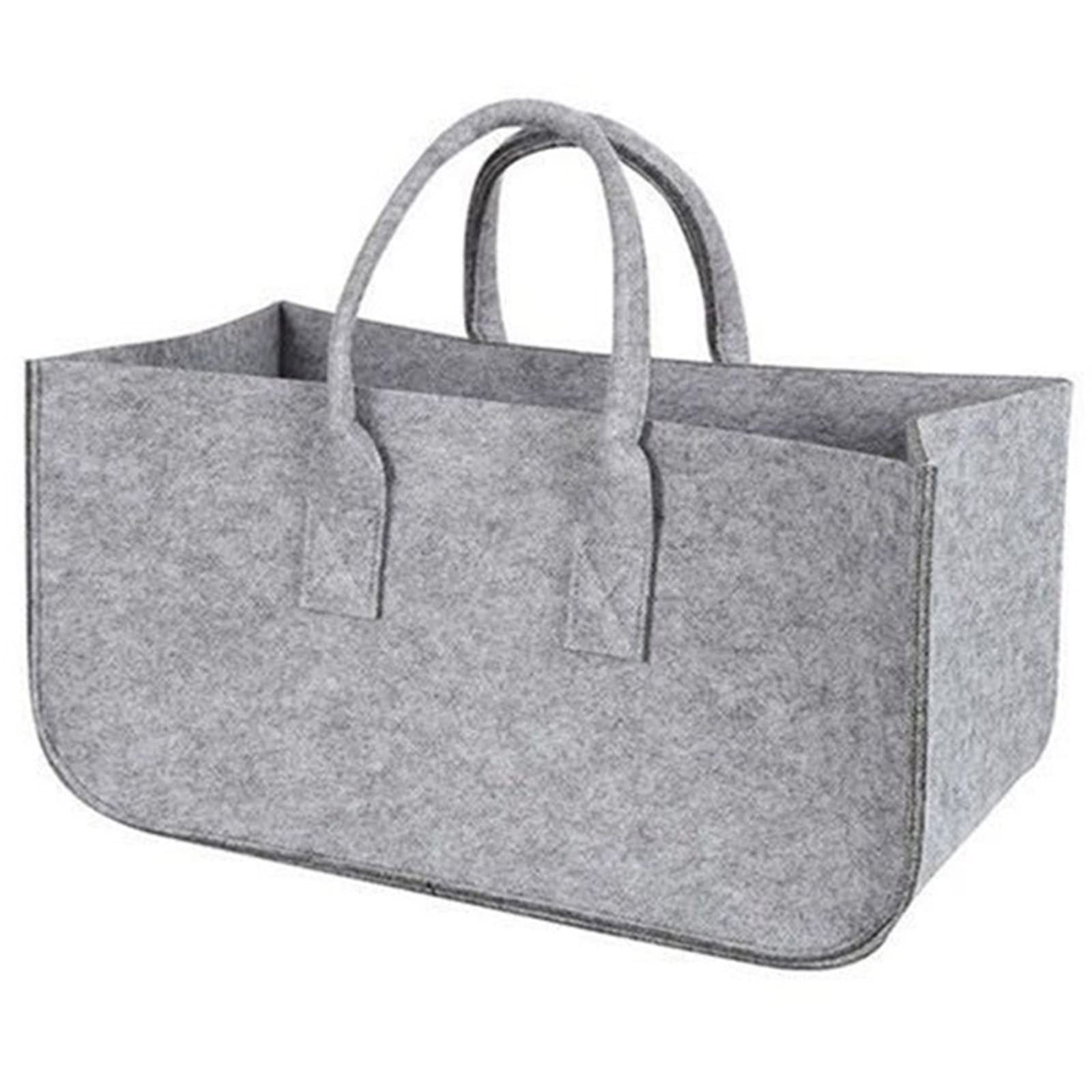 Foldable Grey Felt Firewood Holder Basket - Fireplace Wood Storage Bag, Egg Basket & Magazine Rack Organizer - Perfect for Fireplace Log Storage, Home Decor & Living Room Organization