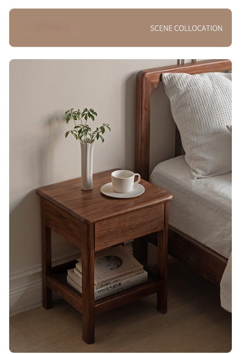 Solid Black Walnut and Ash Wood Nightstand with 2 Drawers - Stylish Bedside Storage Cabinet for Bedroom, Living Room, or Office