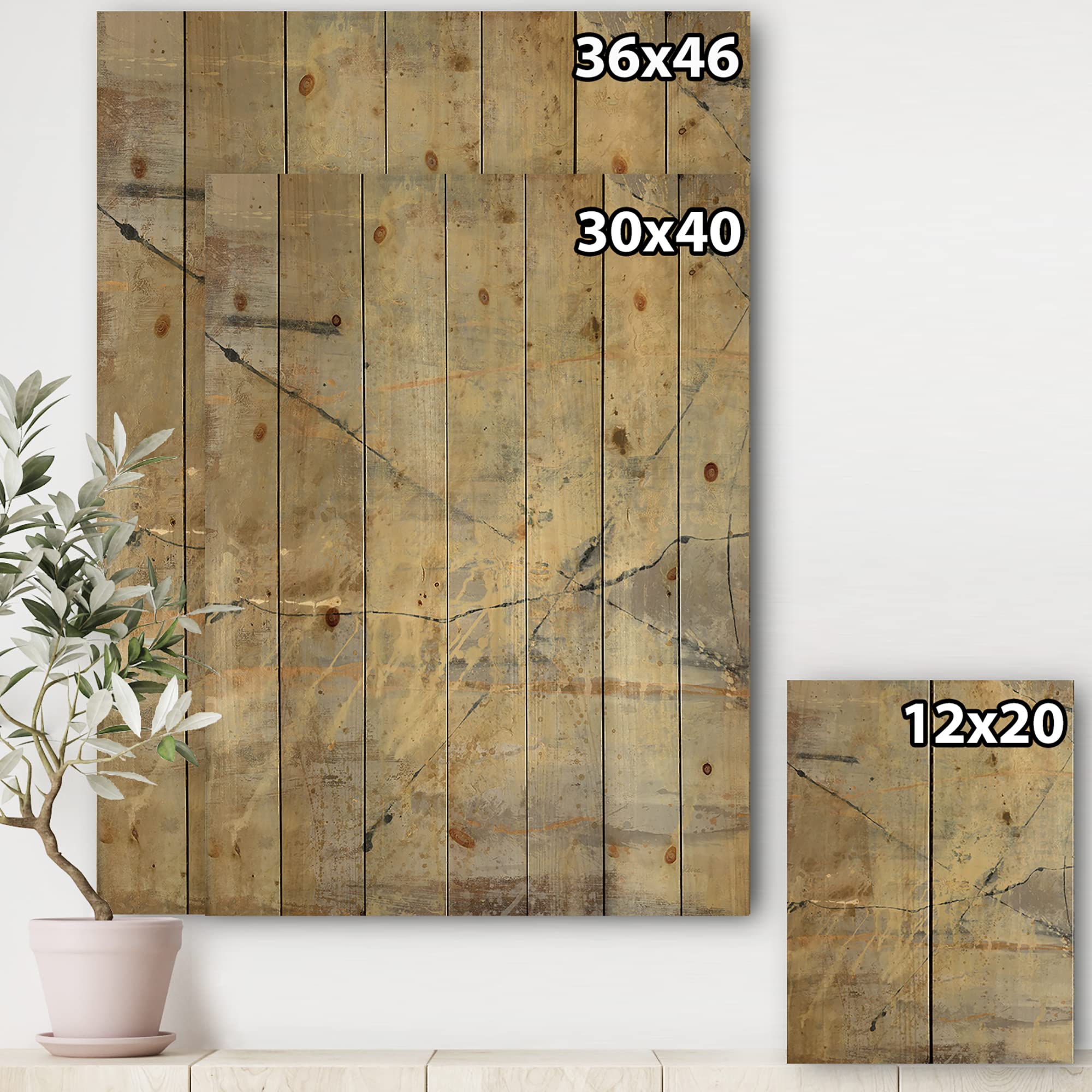 DesignQ Geometric Cream Block III Modern & Contemporary Wood Wall Decor - Grey Abstract Wood Wall Art Panels Printed on Natural Pine - Perfect for Living Room, Bedroom & Office Decor