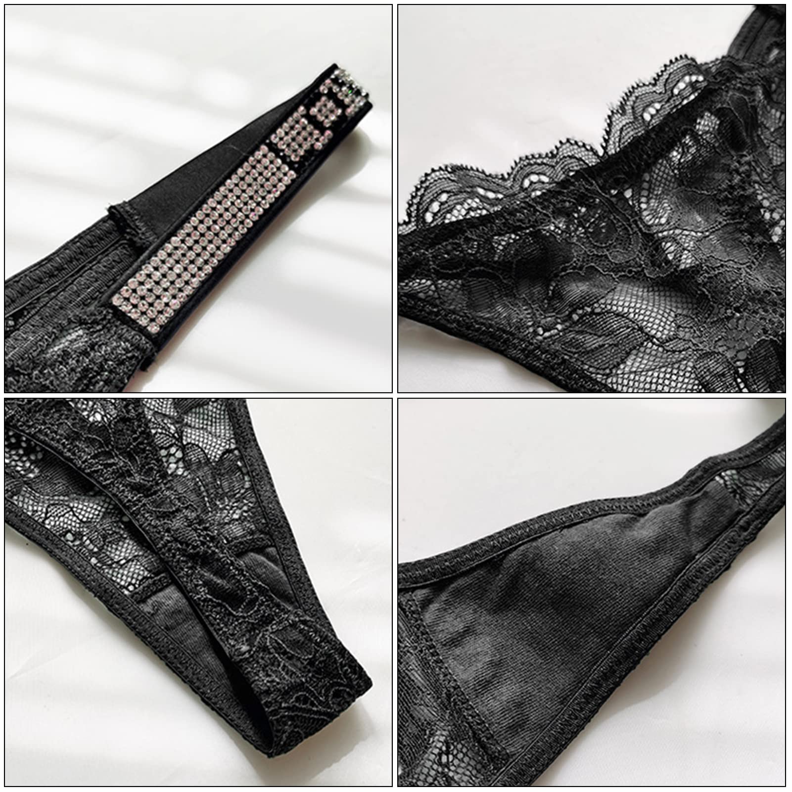 Sexy Rhinestone Thong Panties for Women - 3 Pack Low-Rise G-String Lace Underwear with Floral Design | Perfect for Date Night, Lingerie Gift & Sensual Wear