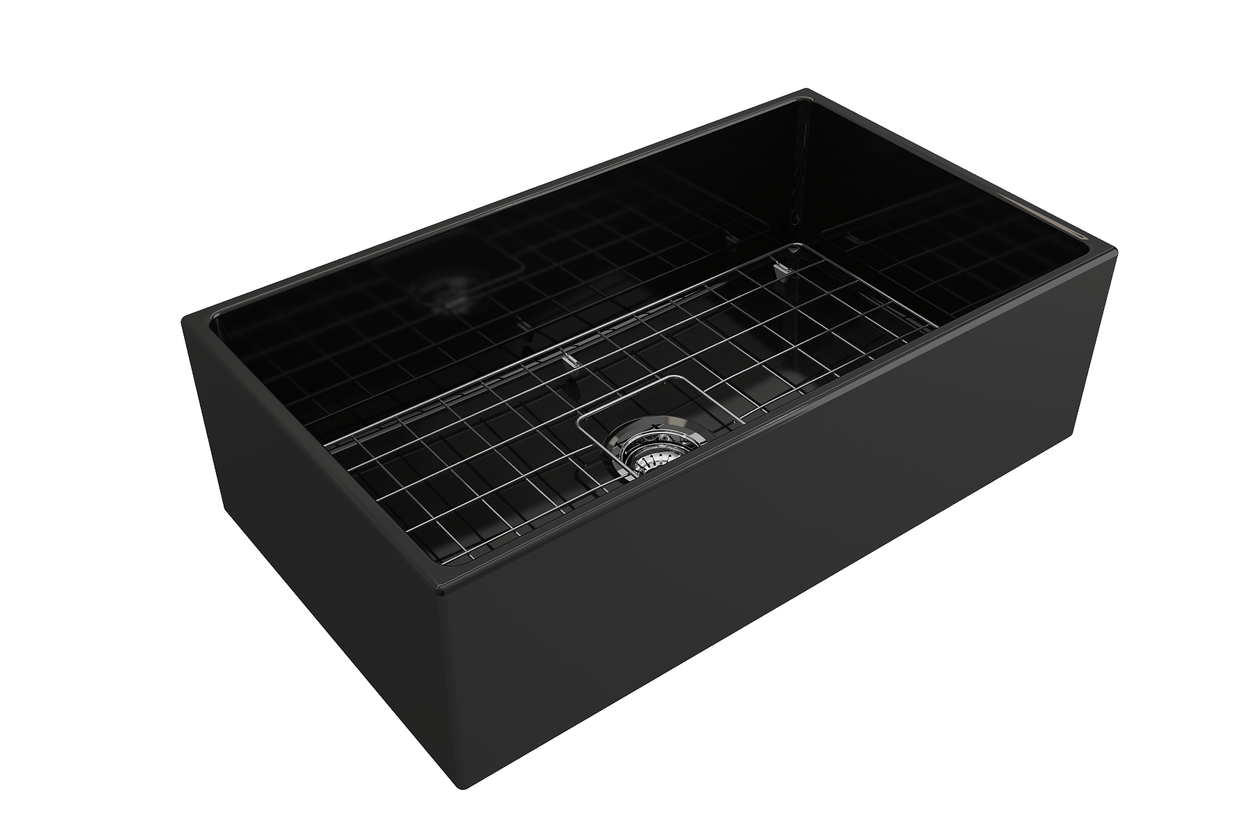 BOCCHI CONTEMPO 33 Inch Fireclay Farmhouse Single Bowl Kitchen Sink with Protective Bottom Grid & Strainer - Perfect for Modern Farmhouse, Rustic, and Traditional Kitchen Designs