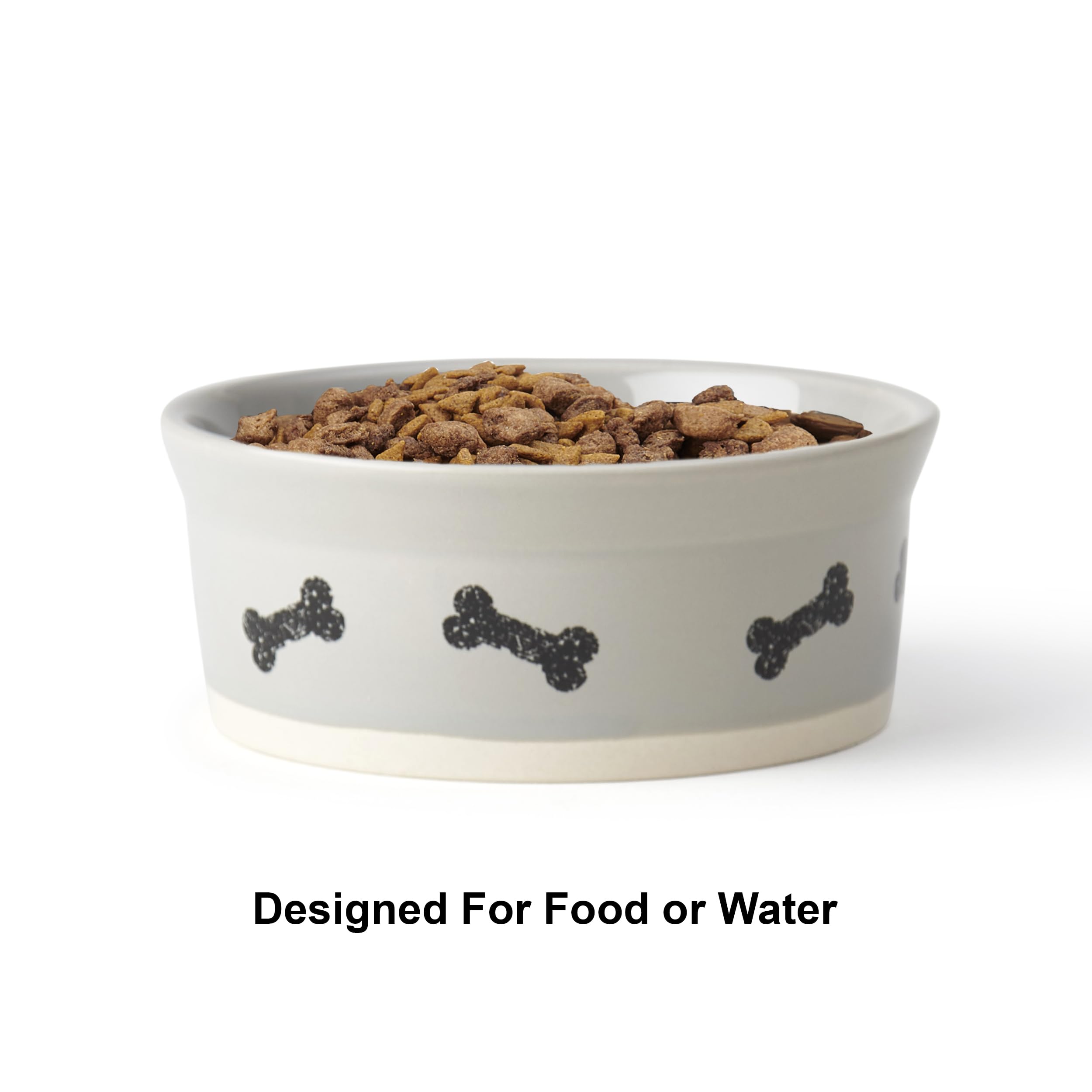 PetRageous 17002 Classy Bones Two-Tone Stoneware Dog Bowl - 1.5-Cup Capacity, 5-Inch Diameter, 2-Inch Tall - Dishwasher Safe for Small Dogs & Cats - Grey - Perfect for Puppies, Kittens & Pet Feeding Stations