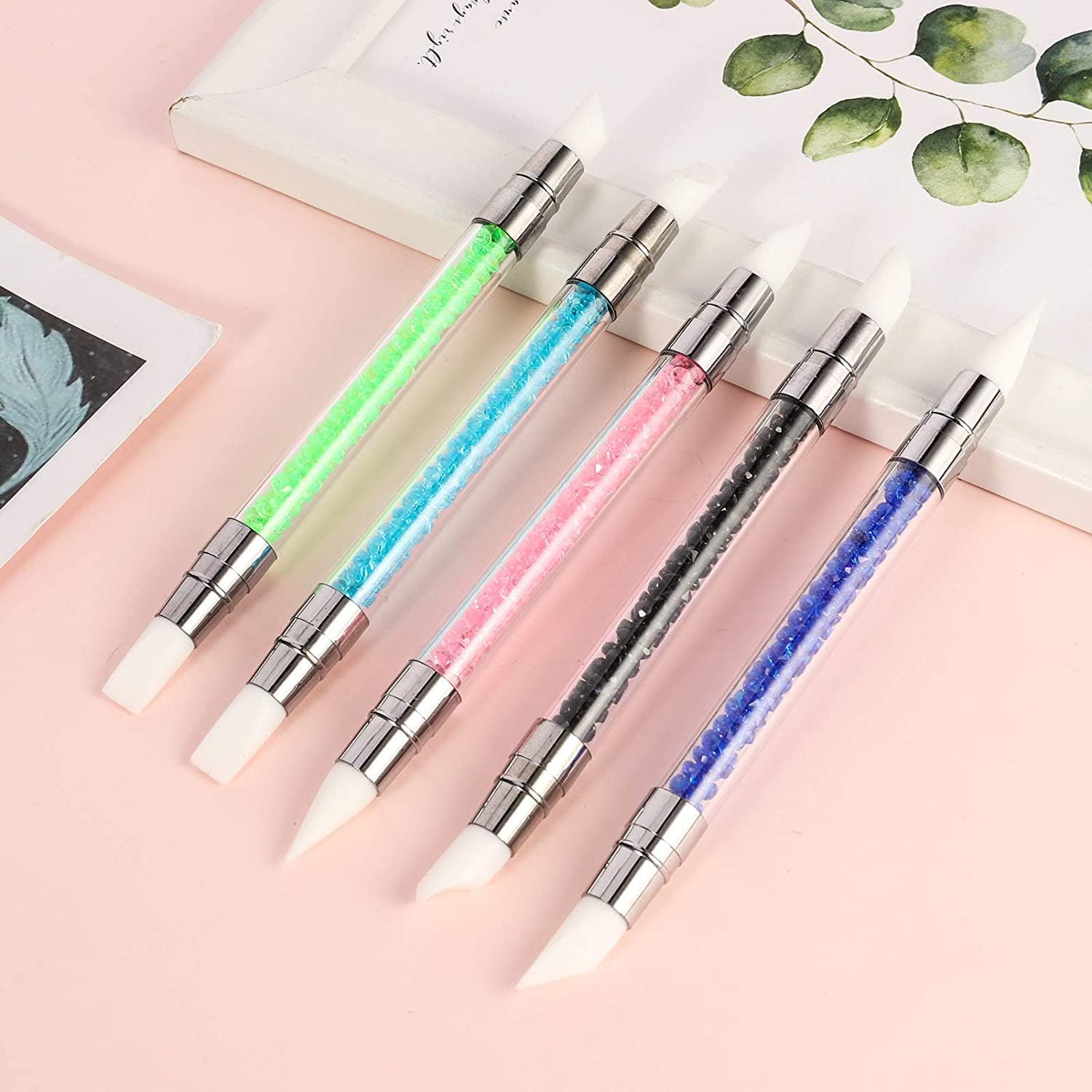 Professional Dual Silicone Head Acrylic Nail Art Sculpture Pens with Acrylic Handle - 5 Piece Nail Art Brushes Set for Home & Salon Use - Perfect for Acrylic Nail Design, 3D Nail Art, and Gel Polish Application