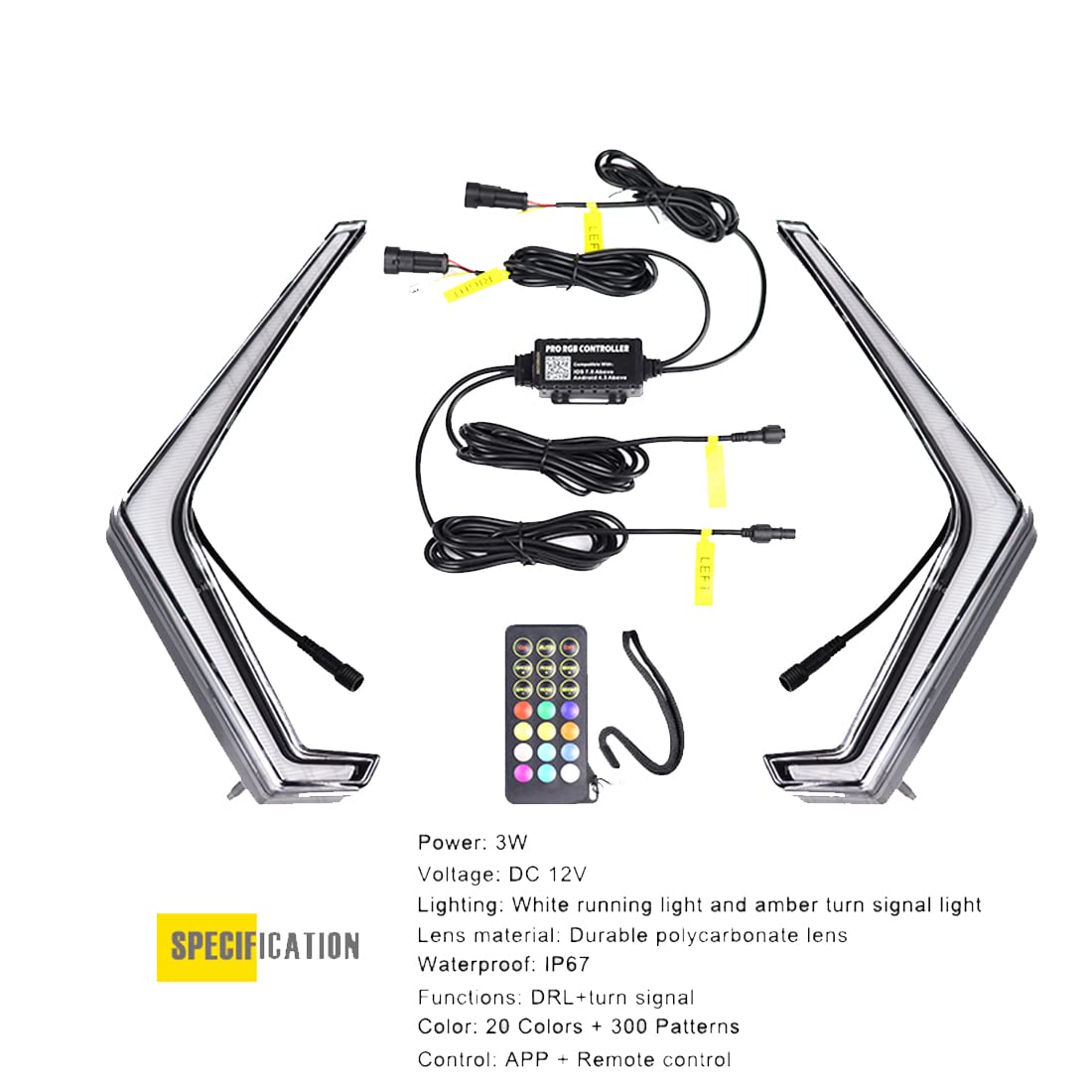 Polaris RZR XP 1000/XP Turbo LED Fang Lights Kit - Amber Turn Signal & RGB Color Changing DRL with App & Remote Control - Off-Road ATV UTV Accessories for Night Riding & Trail Adventures