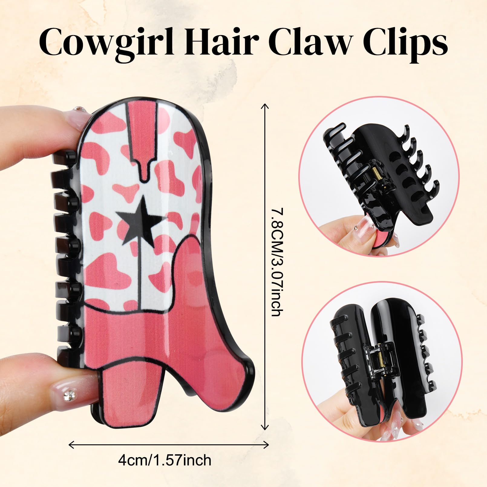 4Pcs Large Hair Claw Clips for Women - Strong Hold Jaw Clips for Thick Hair, Cowgirl Boot & Banana Hair Clips - Western Style Hair Accessories, Perfect for Girls Holiday Gifts, Everyday Use & Special Occasions